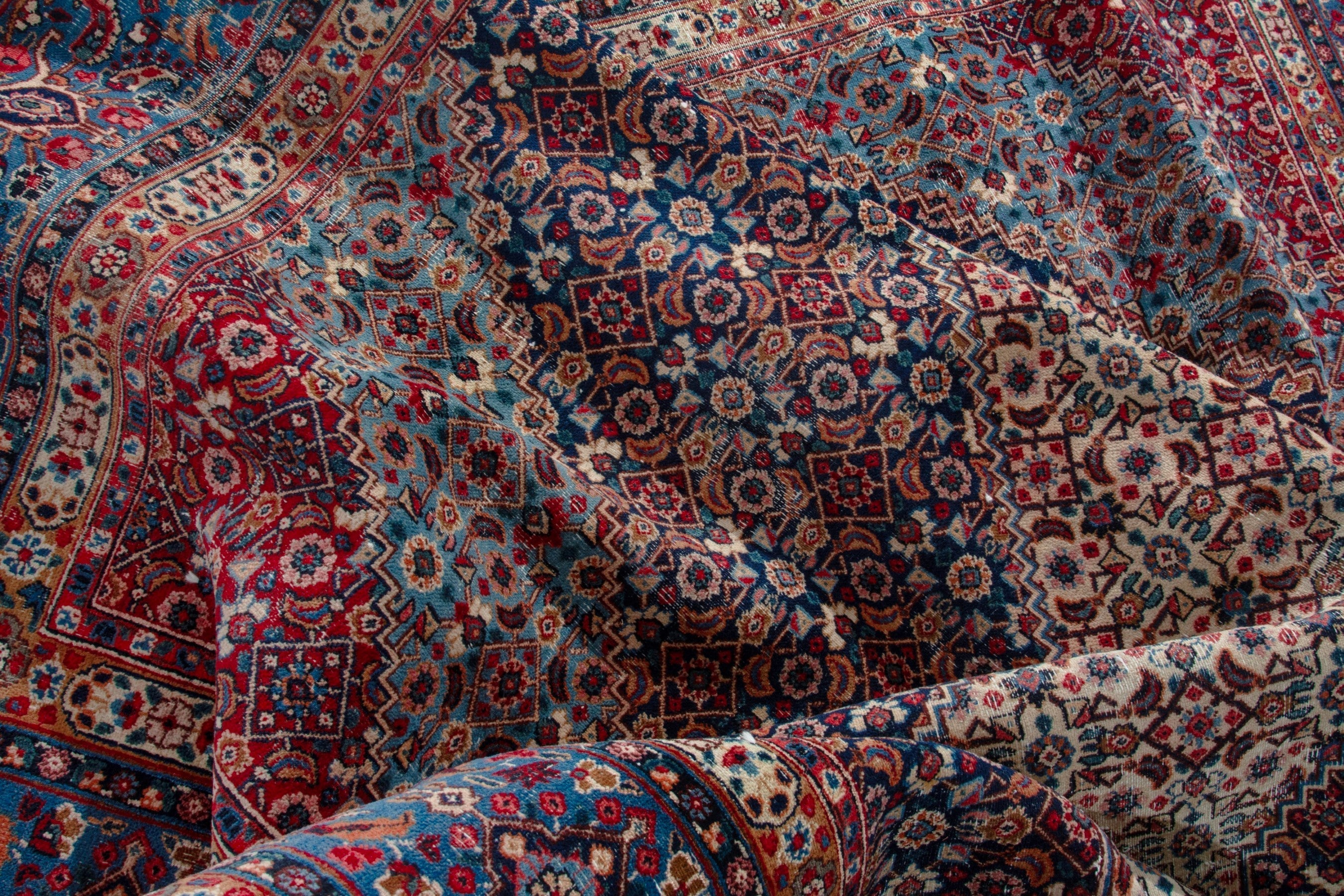 Persian Birjand oversized rug in cream and burgundy, view 19 of 20