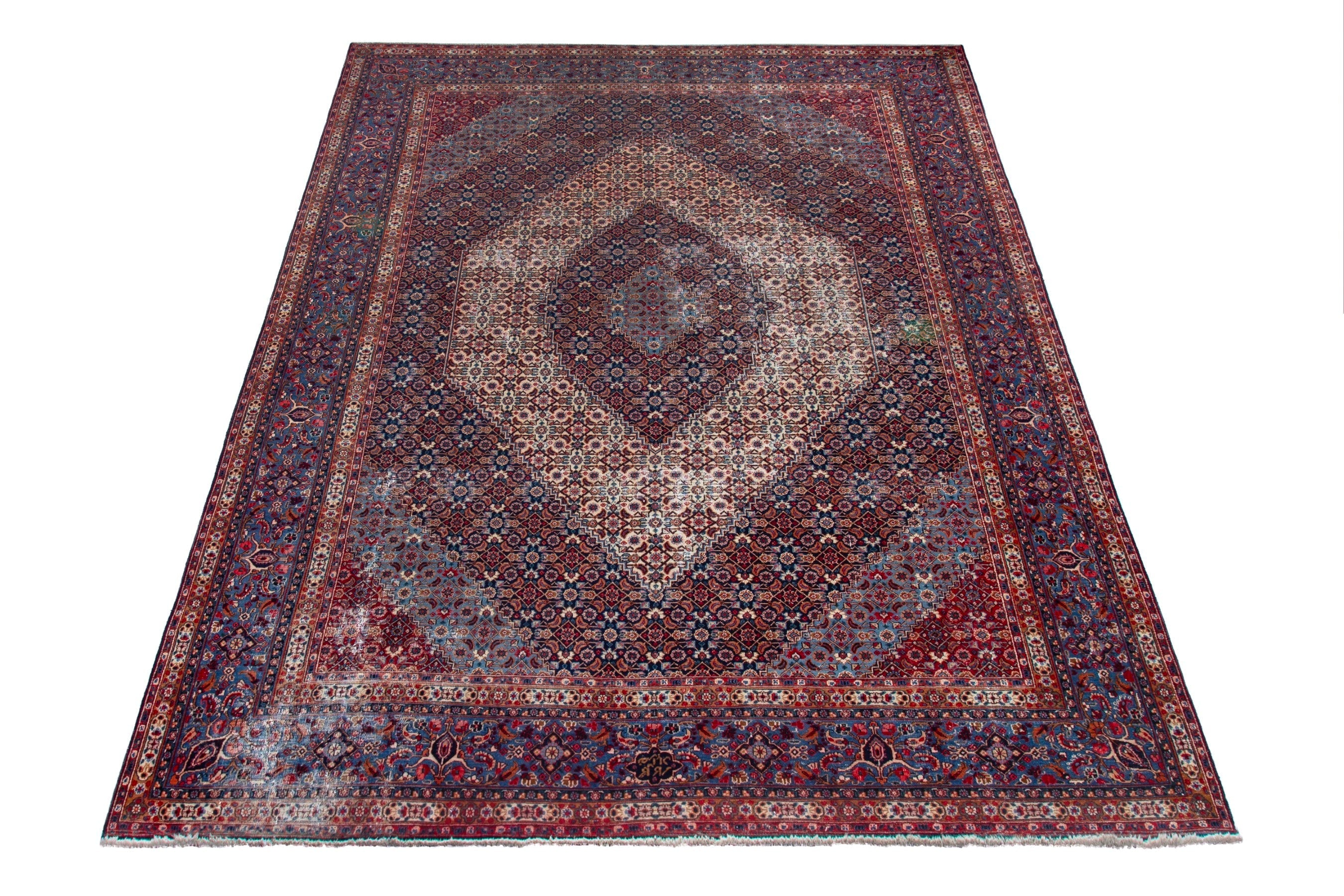 Persian Birjand oversized rug in cream and burgundy, view 2 of 20
