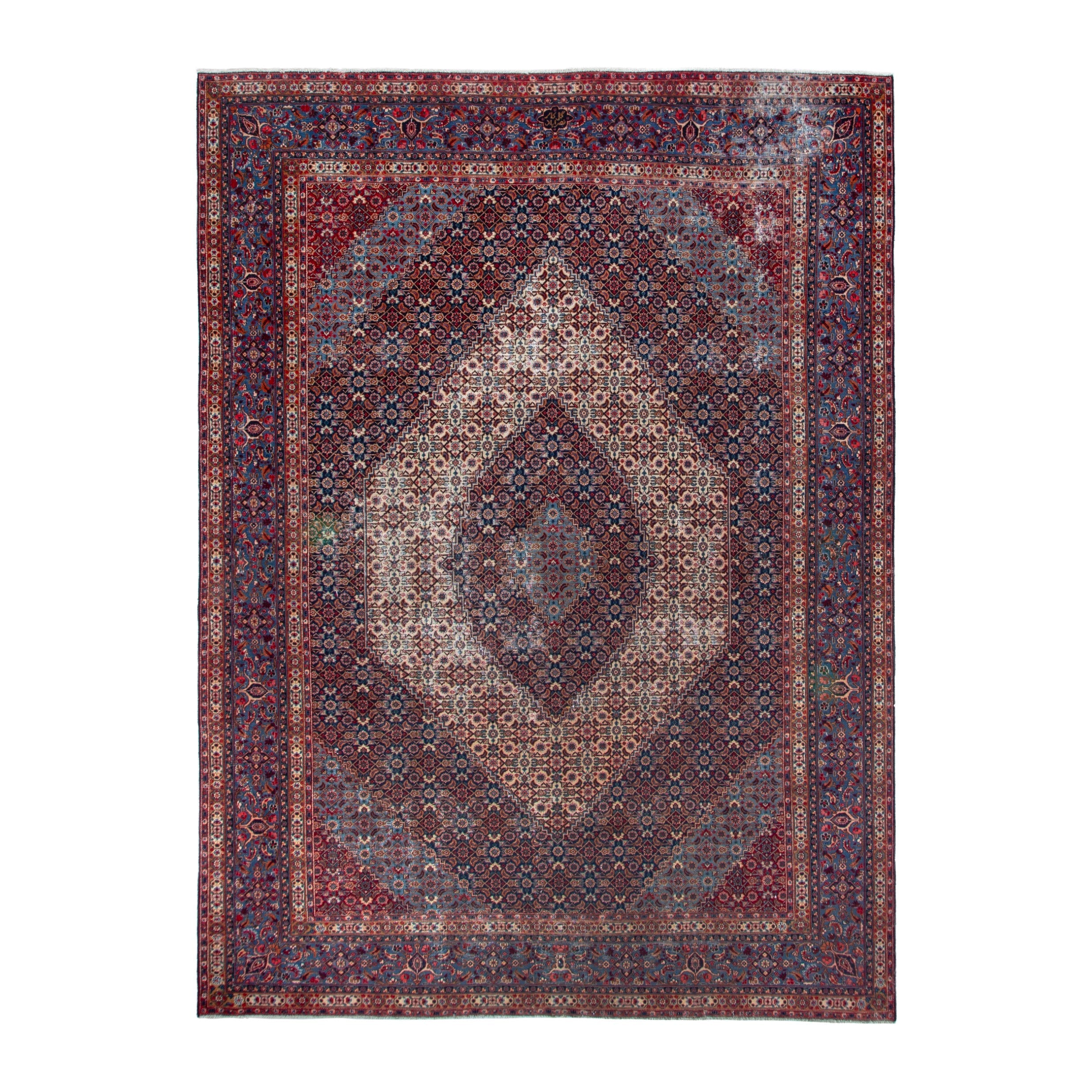 Persian Birjand oversized rug in cream and burgundy, 9'8" x 13'