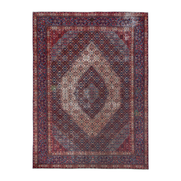 Persian Birjand oversized rug in cream and burgundy, 9'8" x 13'