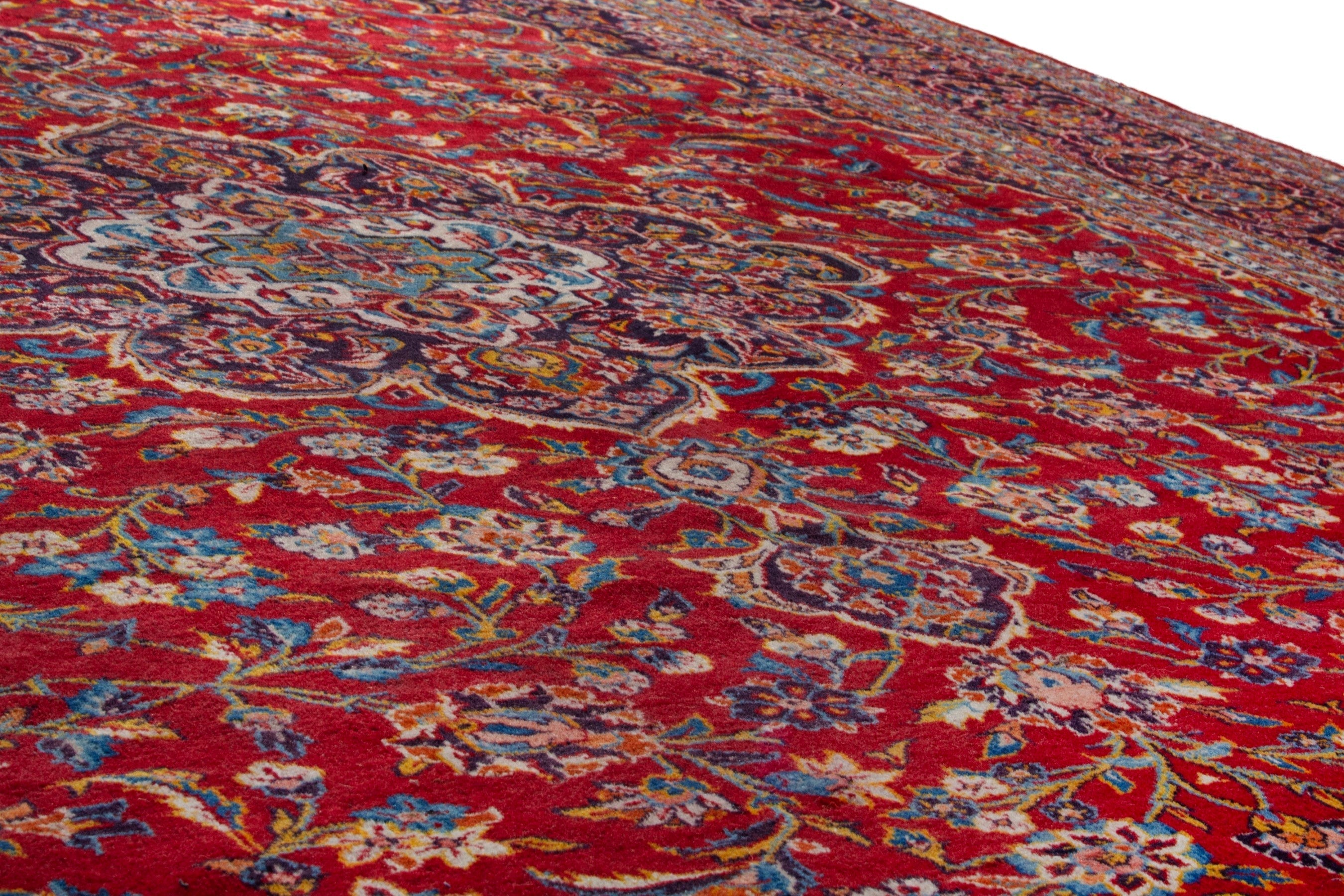 Persian Kashan oversized rug in deep red and burgundy, view 9 of 19