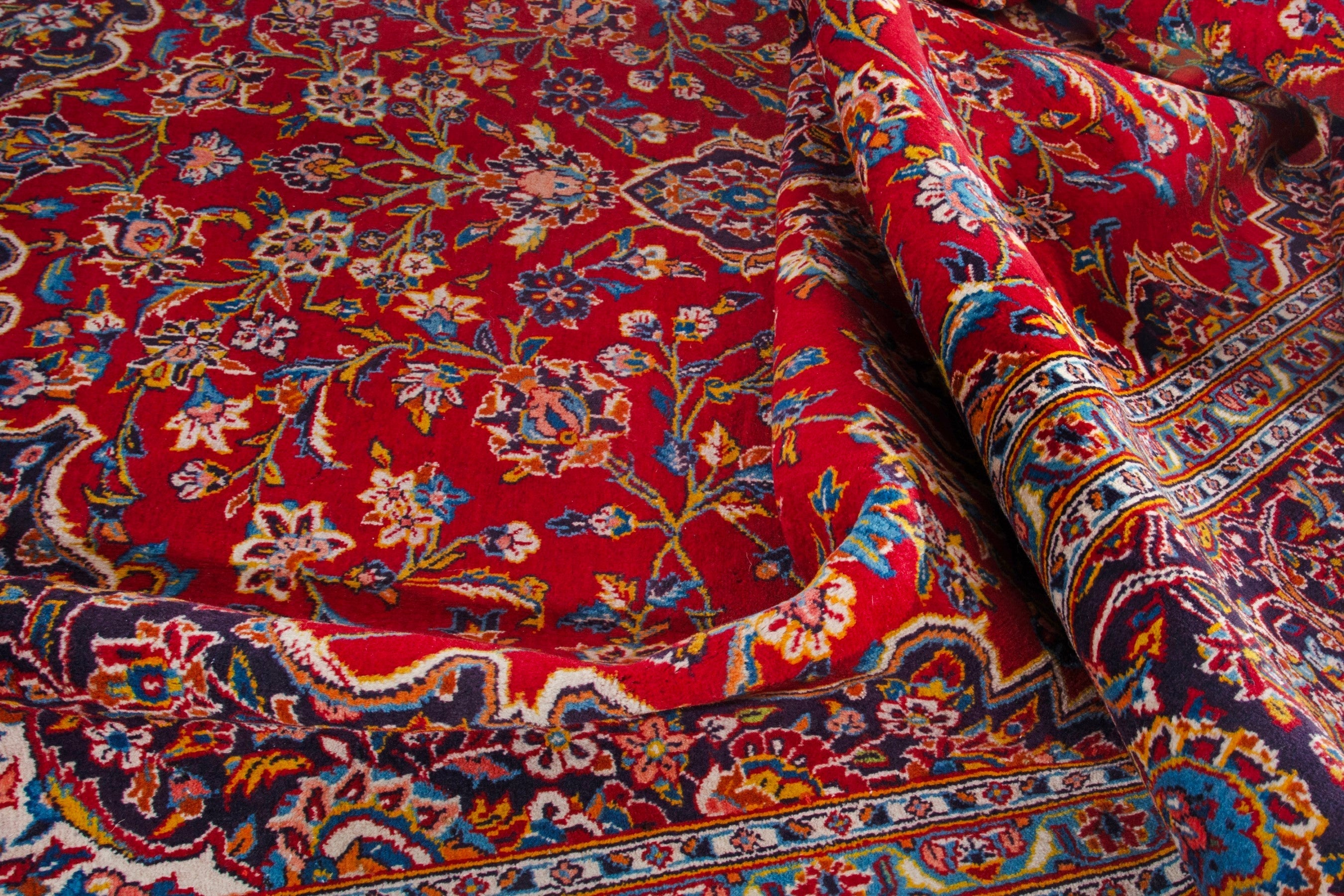 Persian Kashan oversized rug in deep red and burgundy, view 18 of 19
