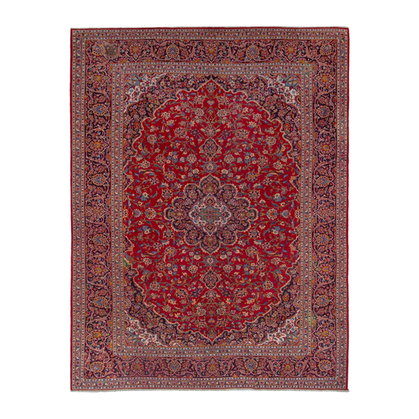 Persian Kashan oversized rug in deep red and burgundy, 10'2" x 12'10"