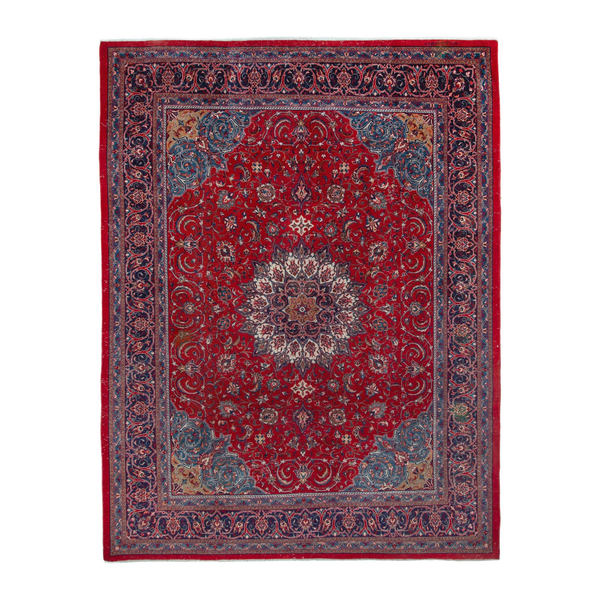 Persian Arak oversized rug in deep red and burgundy, 9'9" x 13'