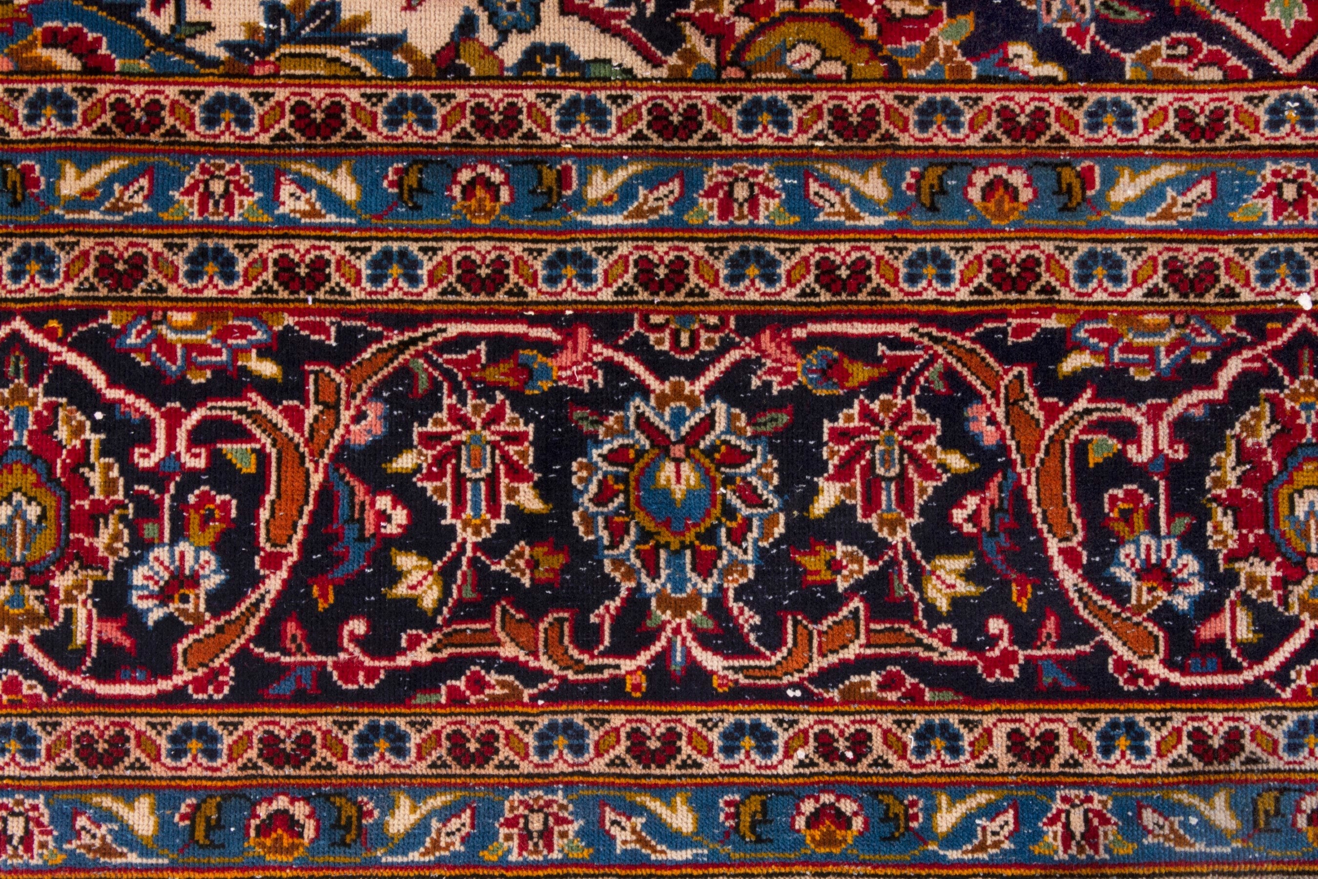 Persian Kashan oversized rug in deep red and navy, view 11 of 23
