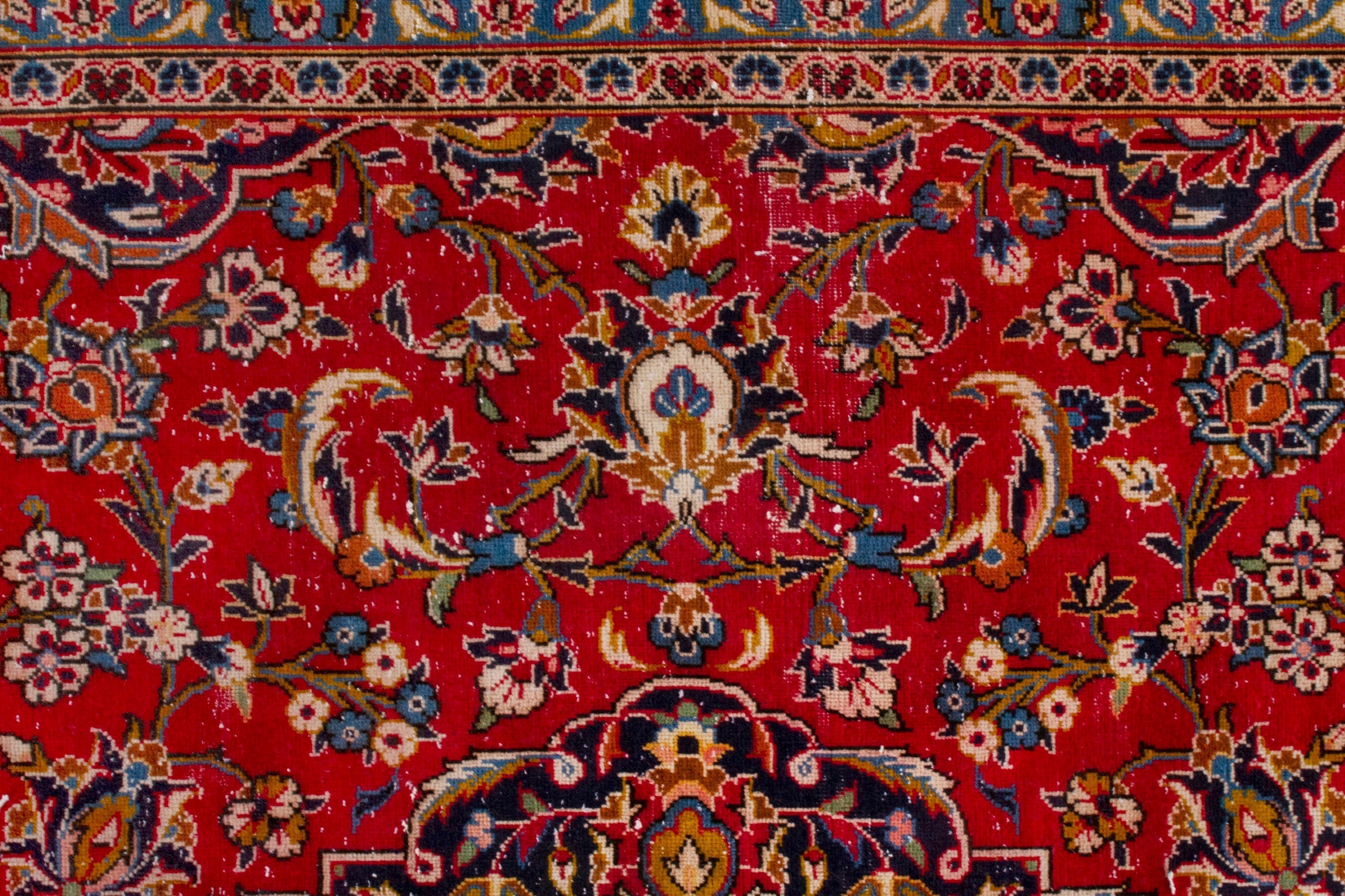 Persian Kashan oversized rug in deep red and navy, view 18 of 23