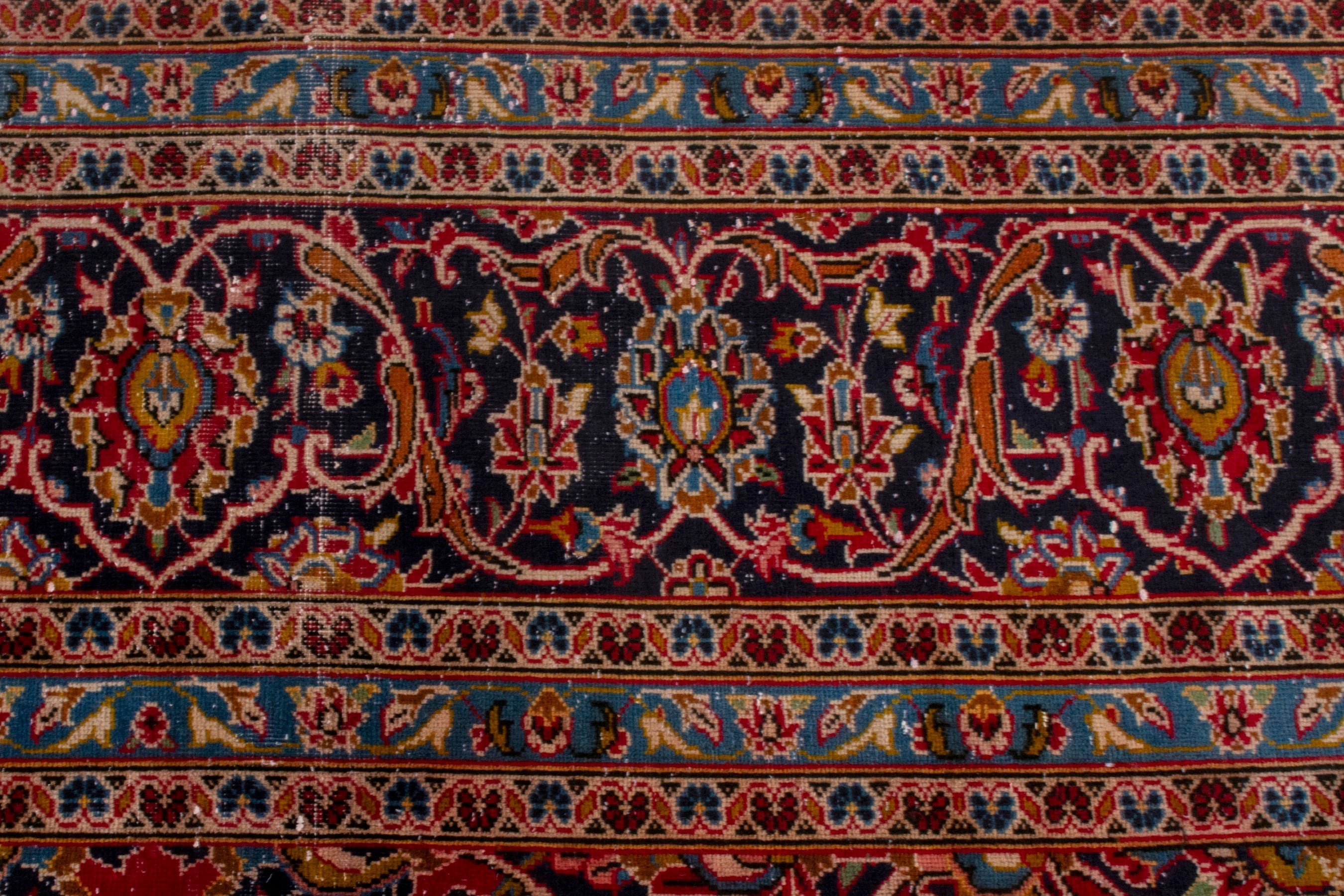 Persian Kashan oversized rug in deep red and navy, view 12 of 23