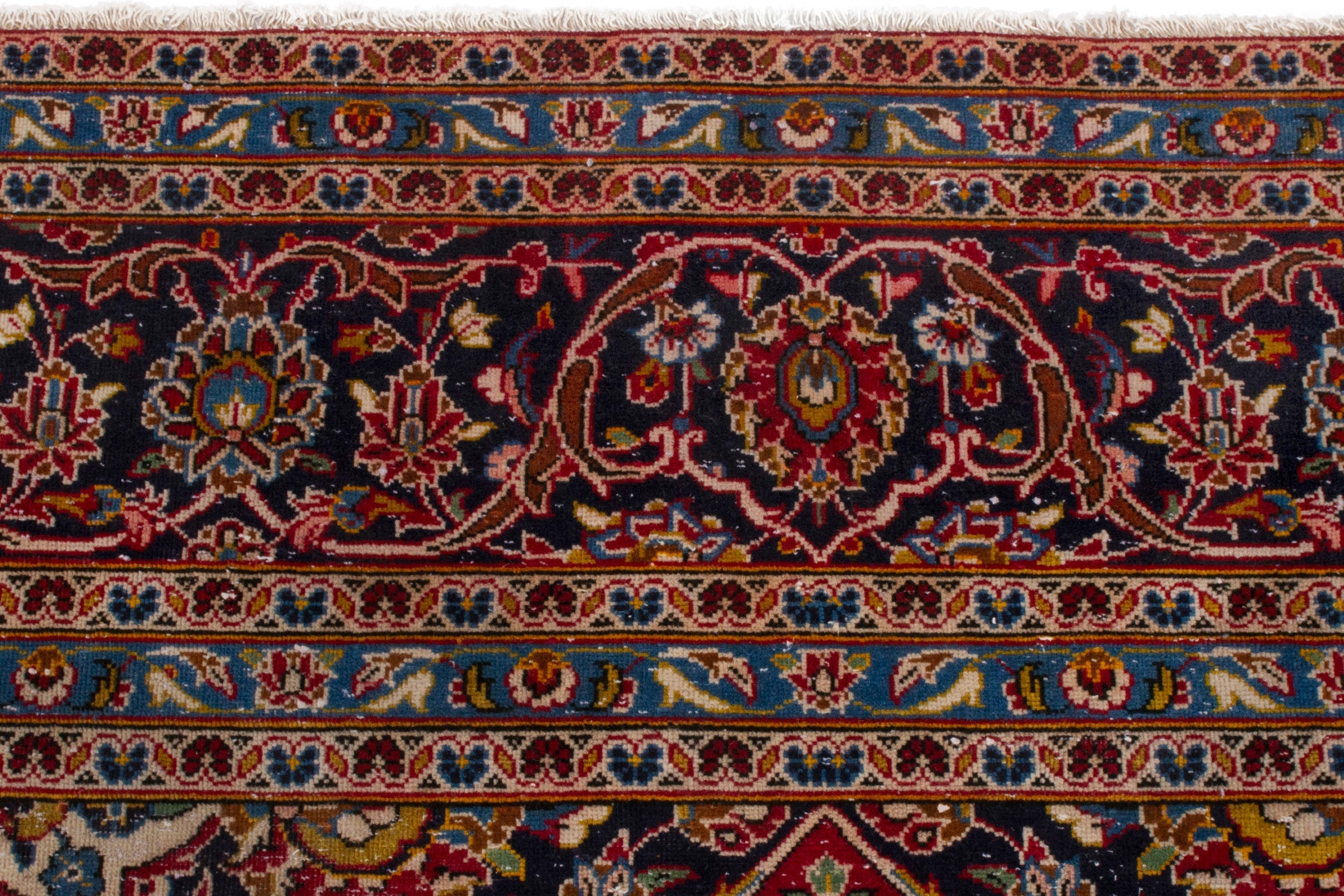 Persian Kashan oversized rug in deep red and navy, view 13 of 23