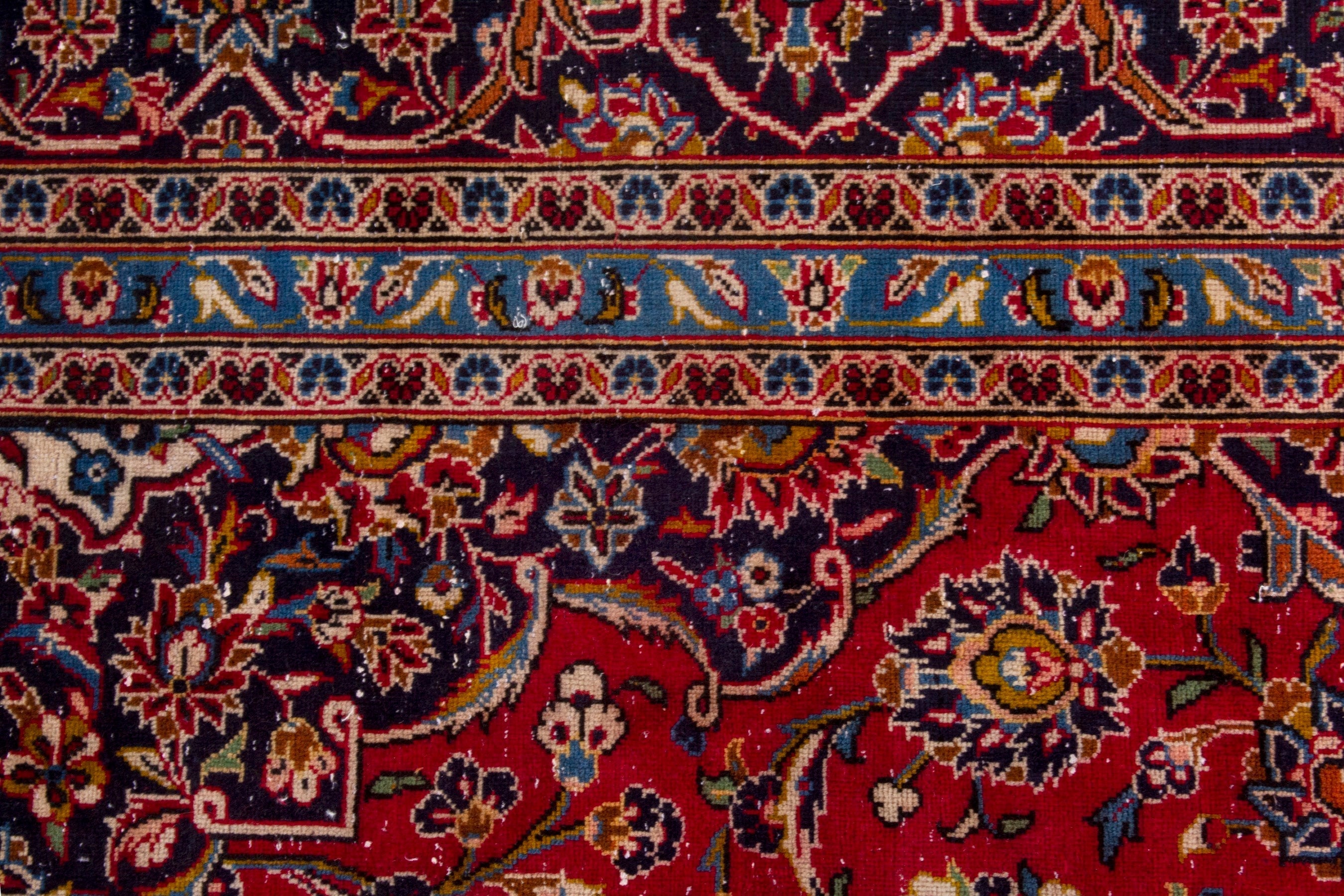 Persian Kashan oversized rug in deep red and navy, view 14 of 23