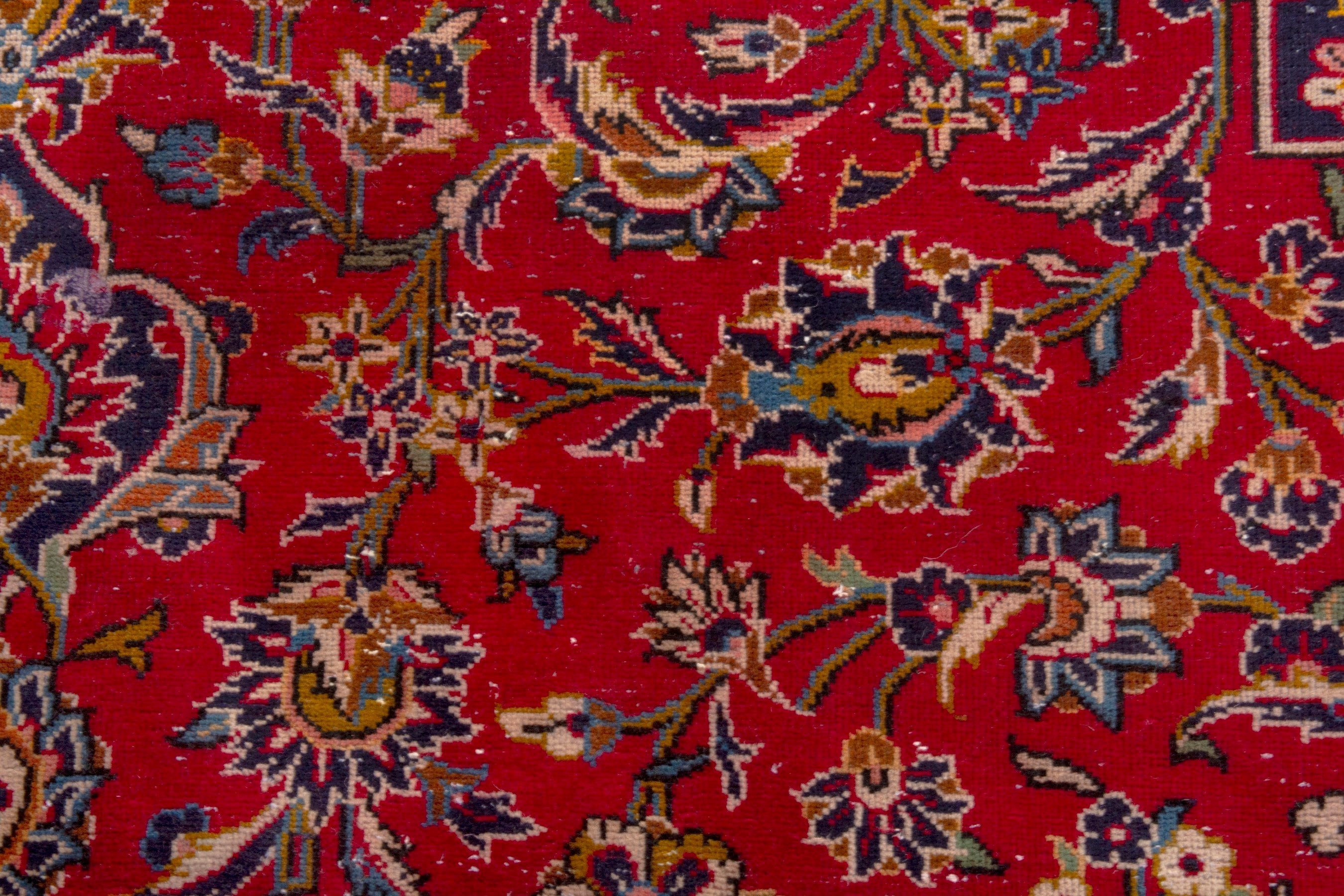 Persian Kashan oversized rug in deep red and navy, view 19 of 23
