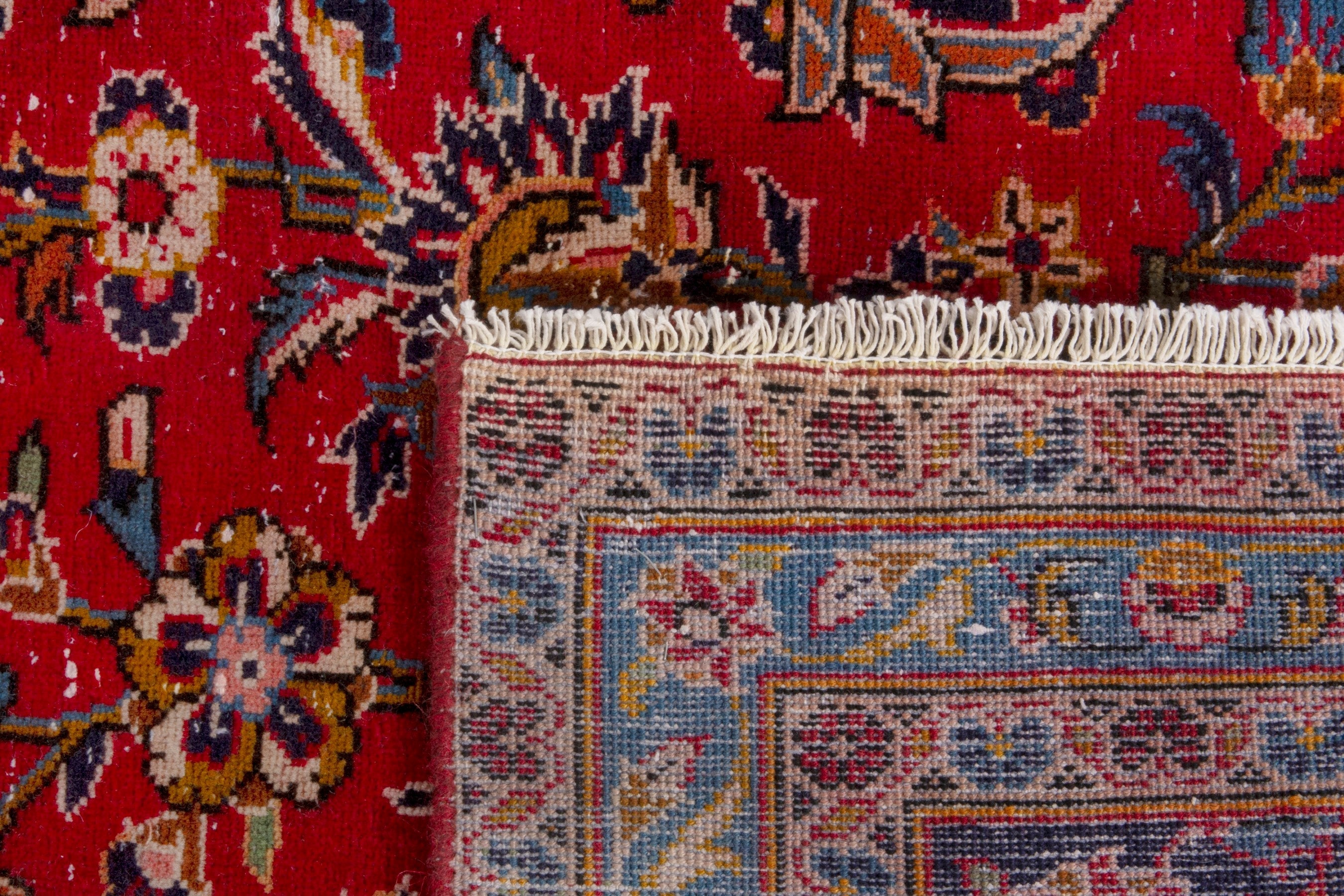 Persian Kashan oversized rug in deep red and navy, view 23 of 23