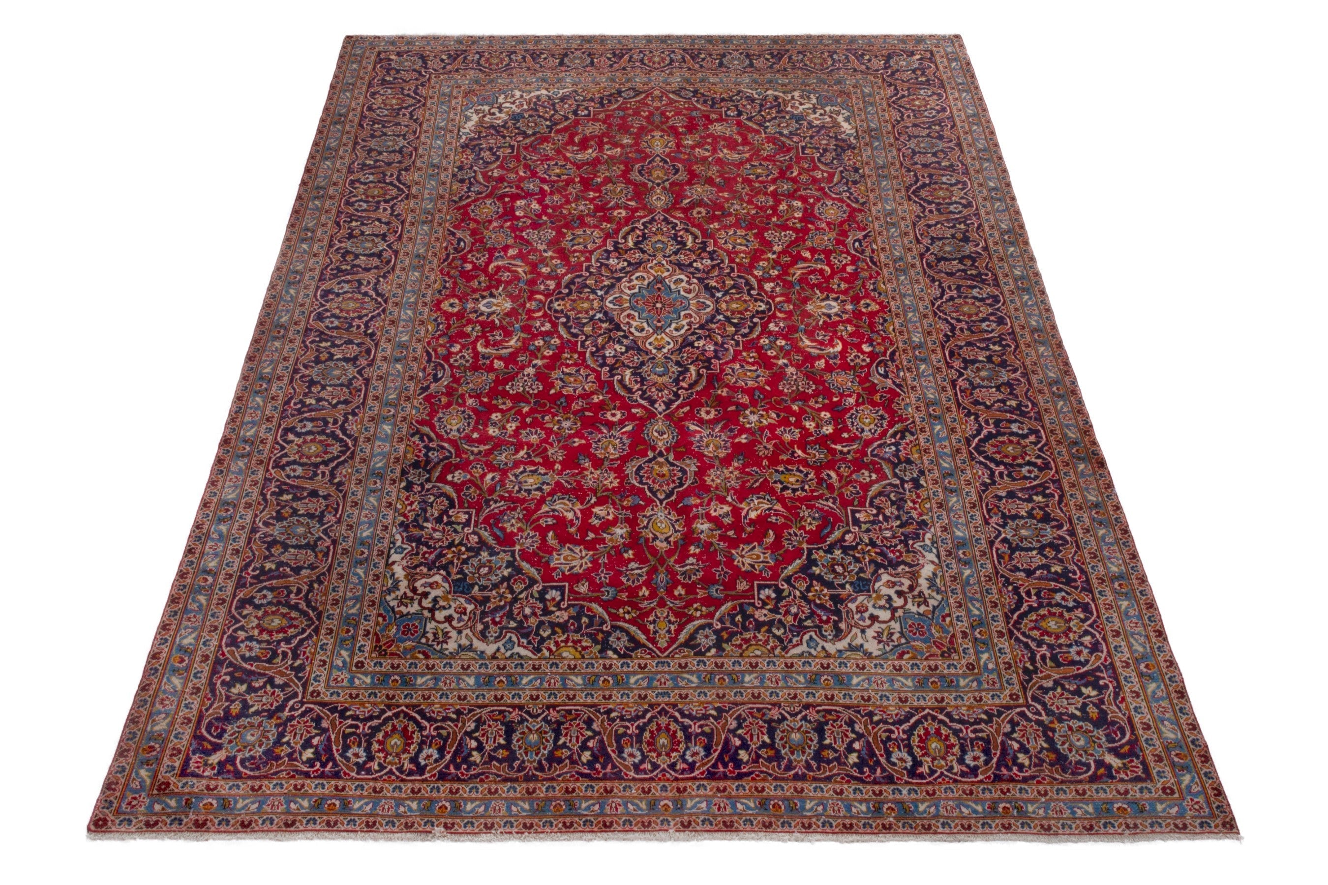Persian Kashan oversized rug in deep red and navy, view 2 of 23