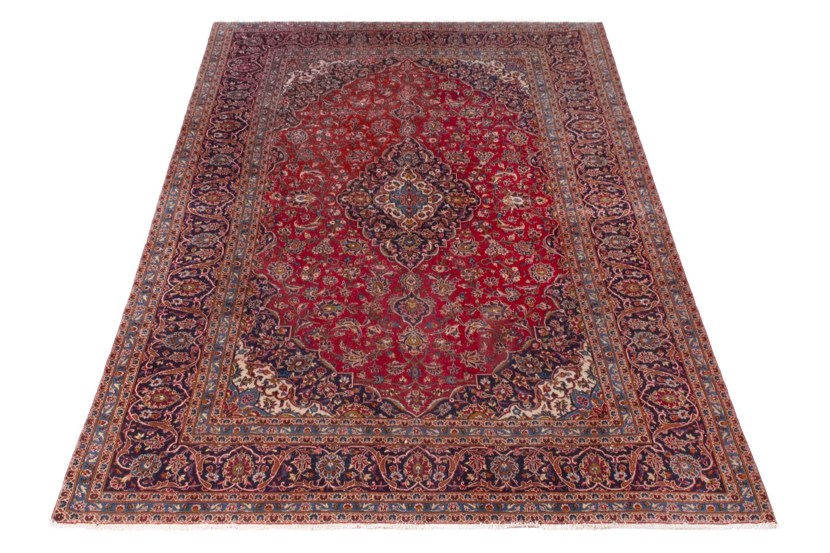 Persian Kashan oversized rug in deep red and navy, view 3 of 23