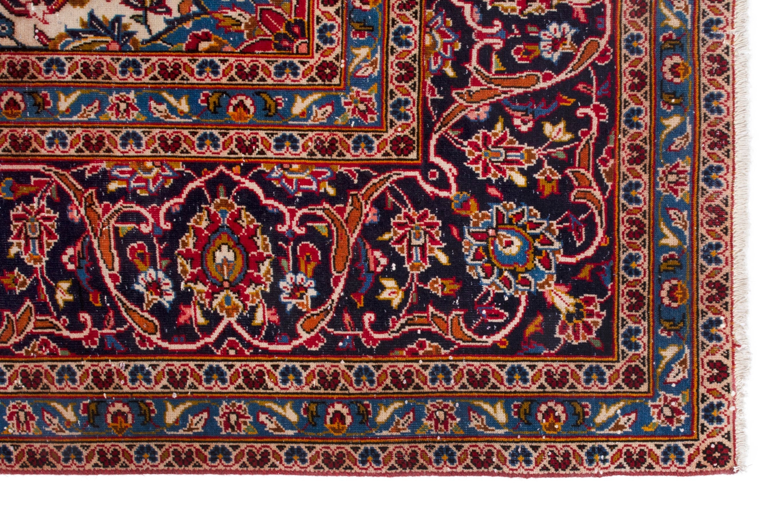 Persian Kashan oversized rug in deep red and navy, view 10 of 23