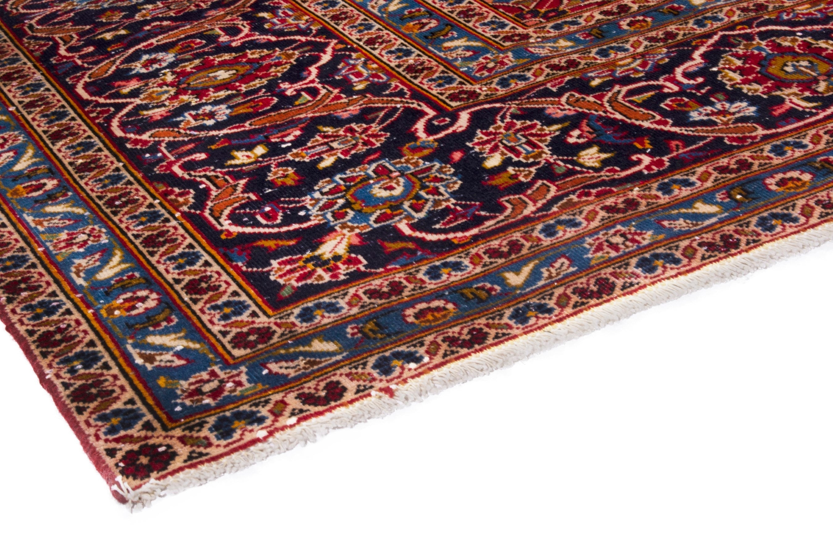 Persian Kashan oversized rug in deep red and navy, view 4 of 23