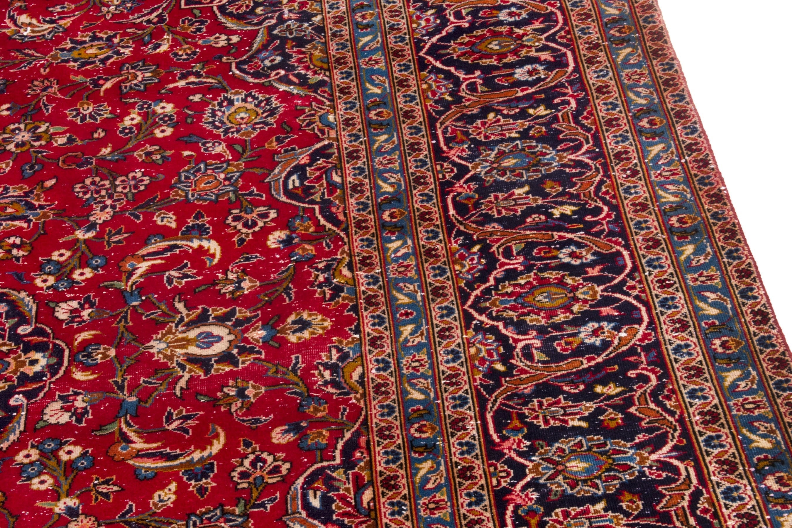 Persian Kashan oversized rug in deep red and navy, view 7 of 23