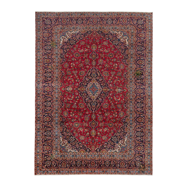 Persian Kashan oversized rug in deep red and navy, 9'3" x 13'1"