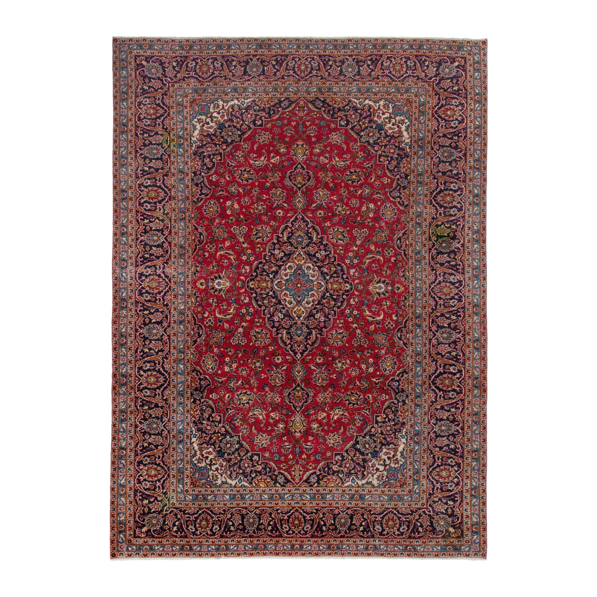 Persian Kashan oversized rug in deep red and navy, 9'3" x 13'1"