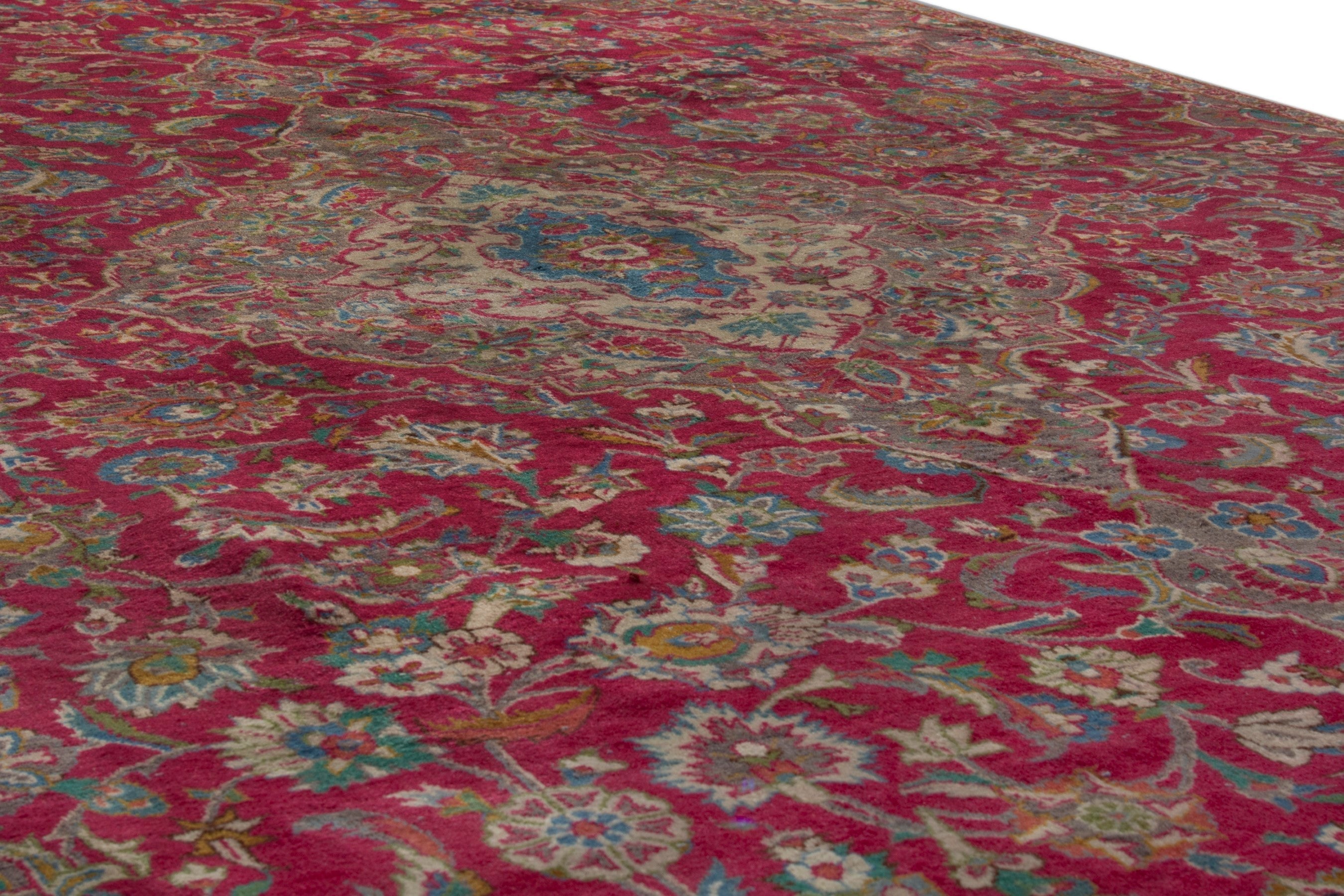 Persian Kashmar area rug in burgundy and antique gold, view 9 of 18