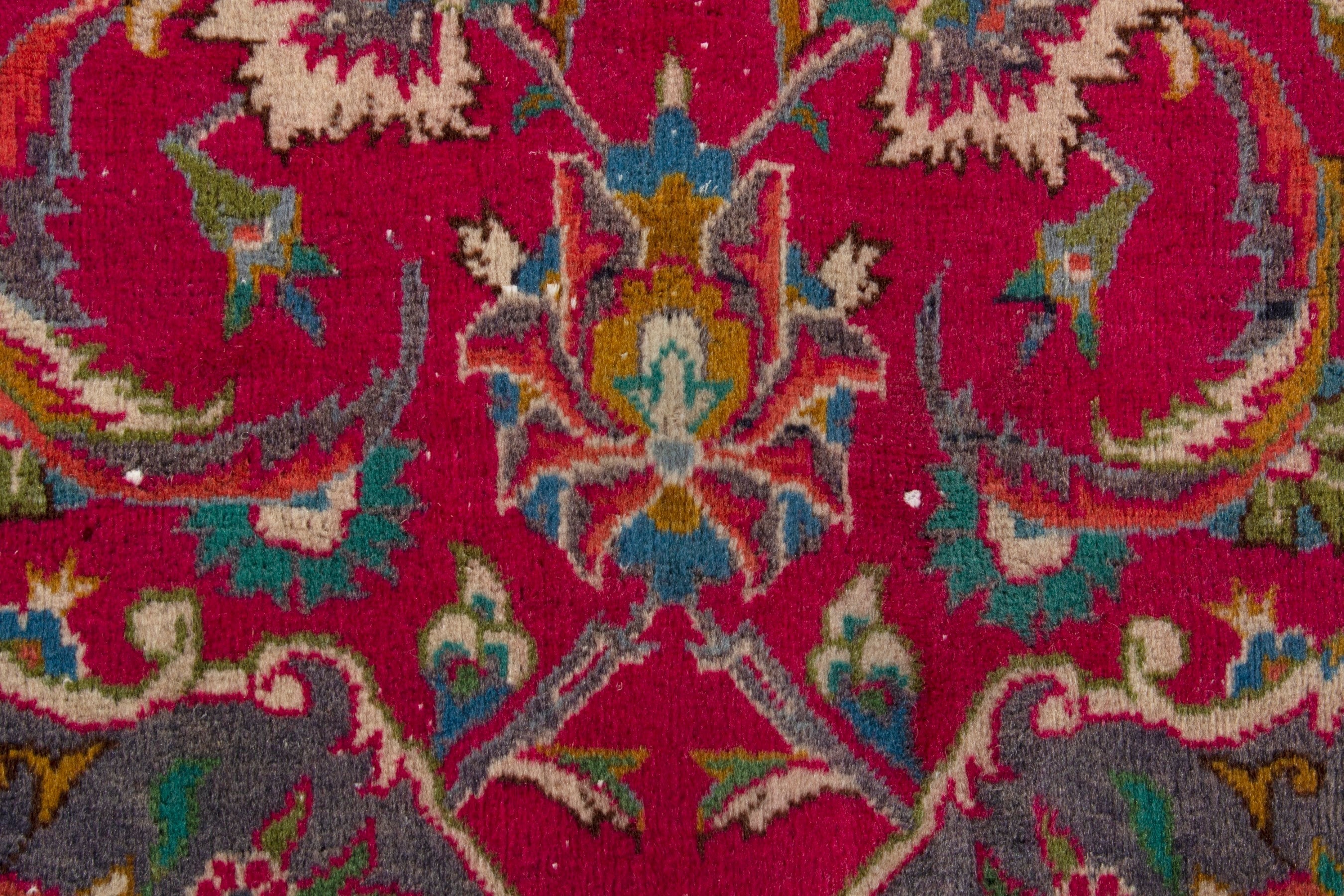 Persian Kashmar area rug in burgundy and antique gold, view 11 of 18