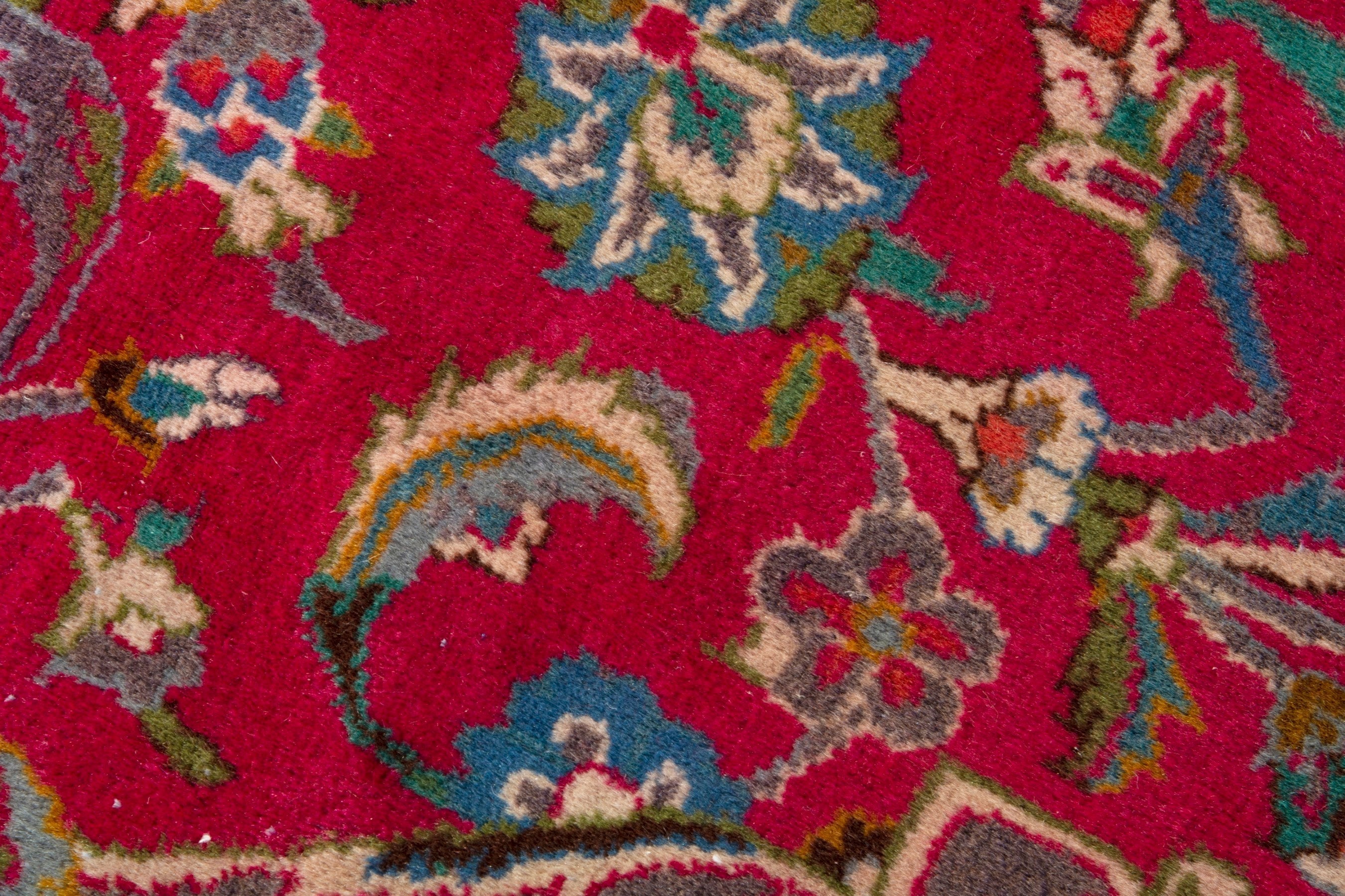 Persian Kashmar area rug in burgundy and antique gold, view 14 of 18
