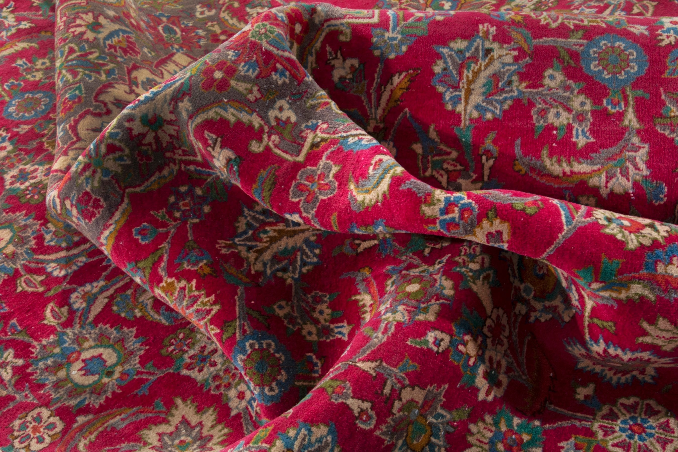 Persian Kashmar area rug in burgundy and antique gold, view 16 of 18