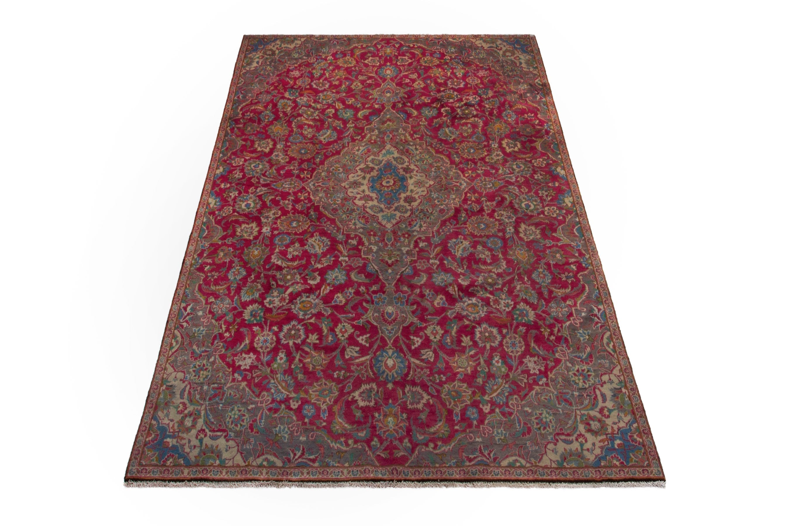 Persian Kashmar area rug in burgundy and antique gold, view 2 of 18