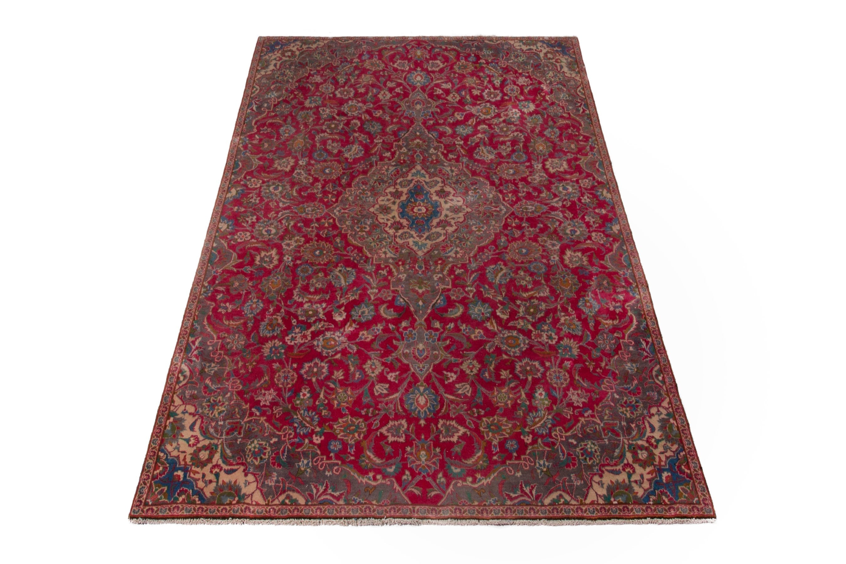 Persian Kashmar area rug in burgundy and antique gold, view 3 of 18