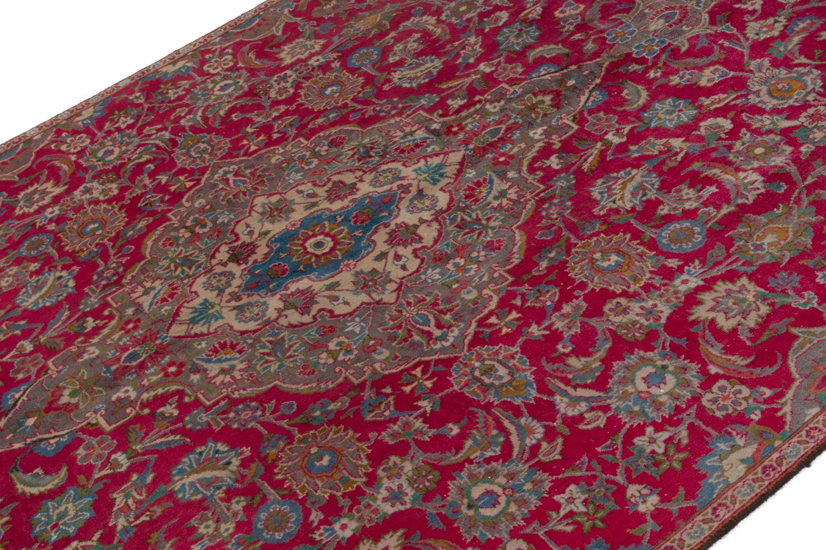 Persian Kashmar area rug in burgundy and antique gold, view 5 of 18