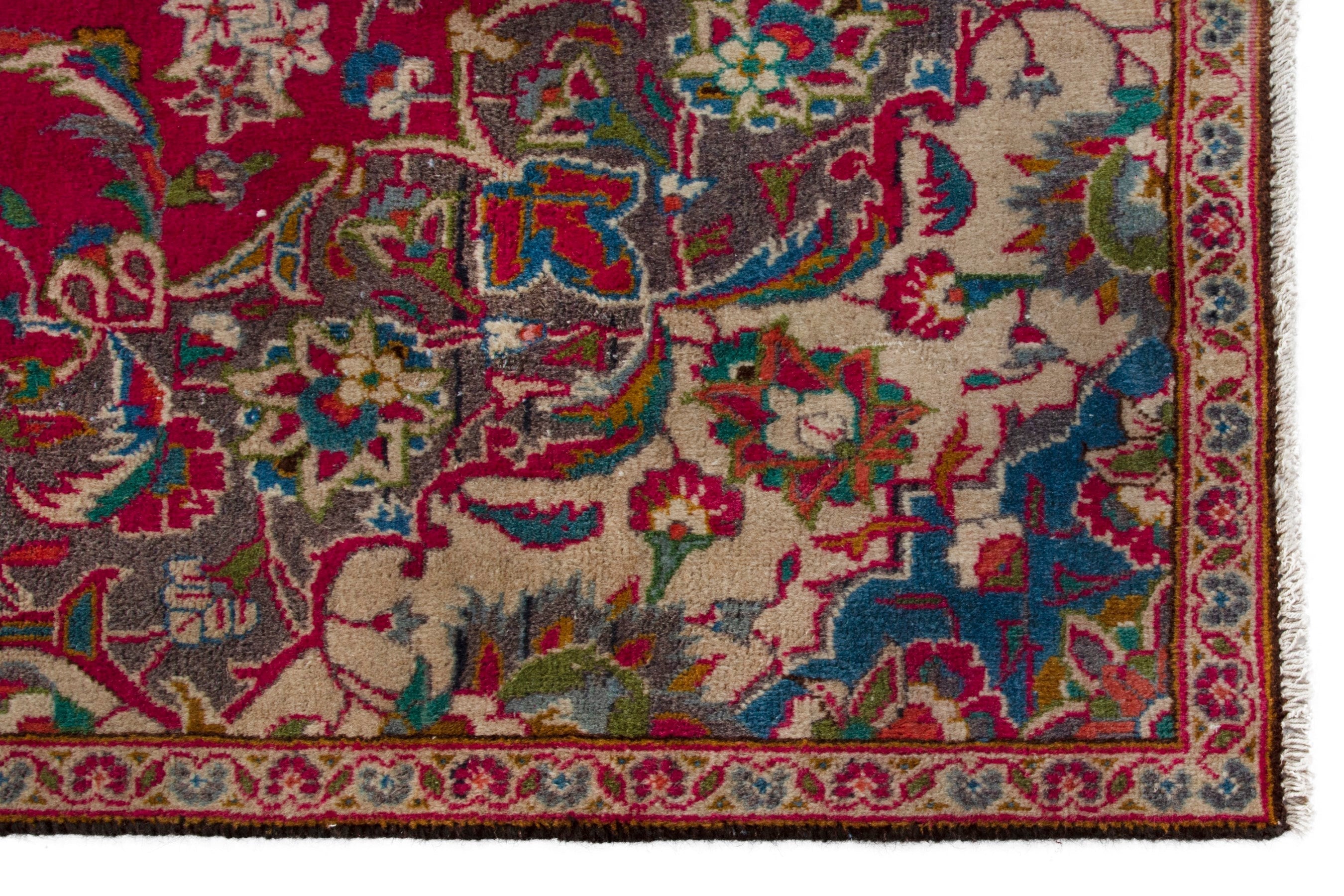 Persian Kashmar area rug in burgundy and antique gold, view 10 of 18