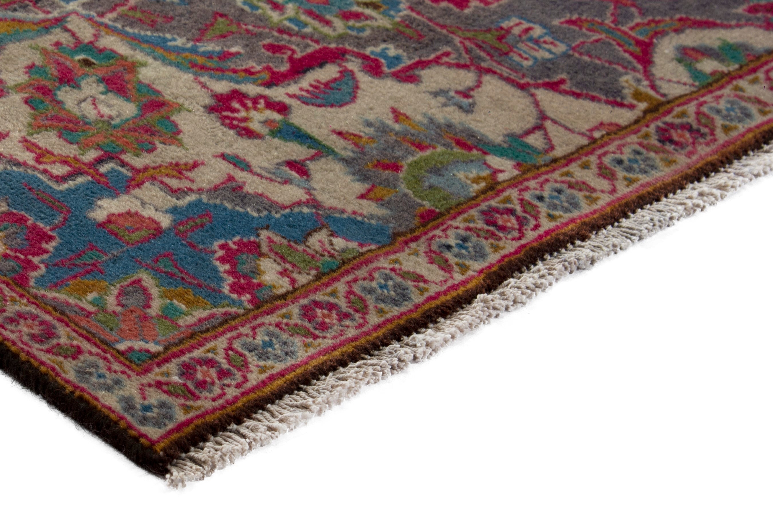 Persian Kashmar area rug in burgundy and antique gold, view 4 of 18