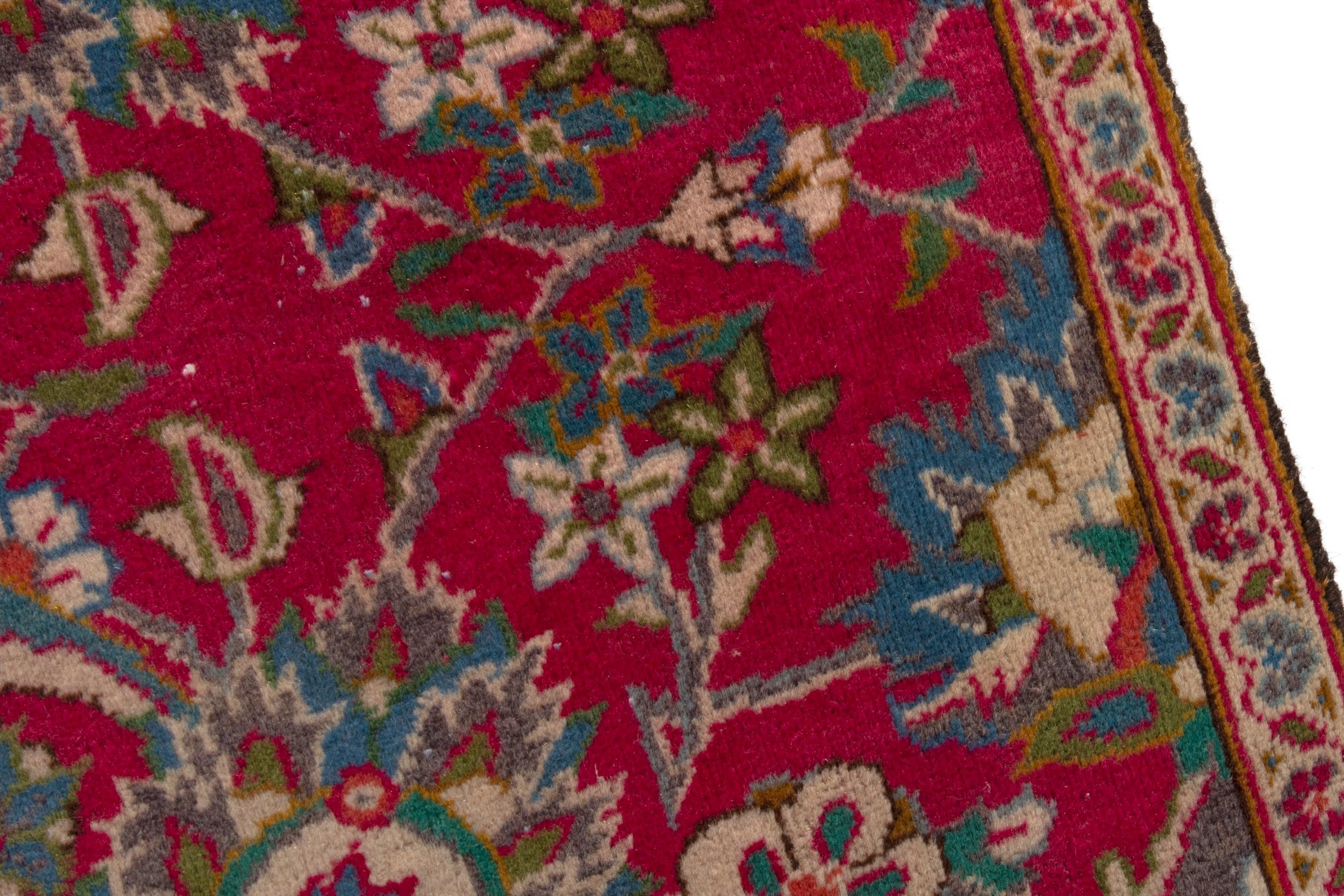 Persian Kashmar area rug in burgundy and antique gold, view 7 of 18
