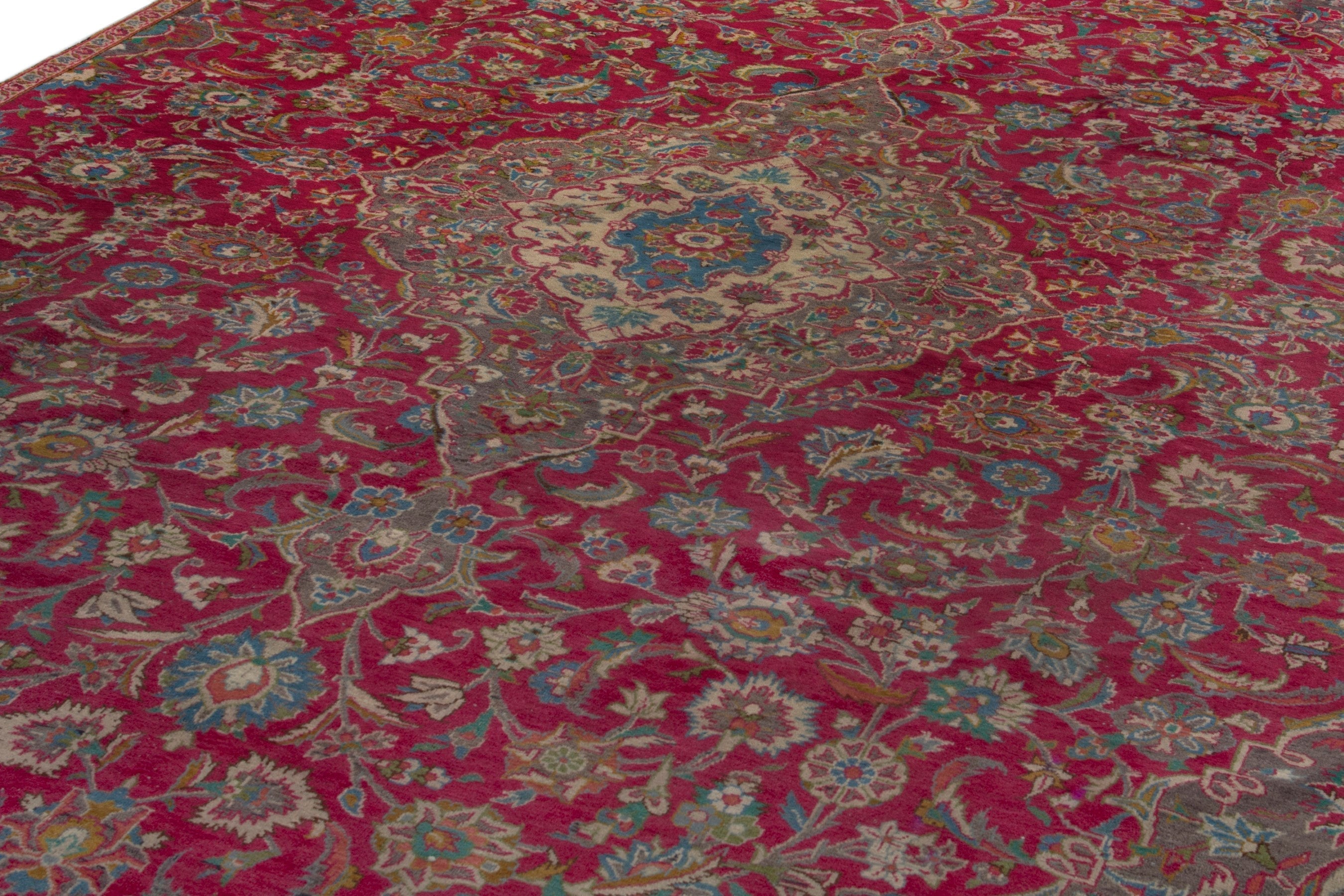 Persian Kashmar area rug in burgundy and antique gold, view 8 of 18
