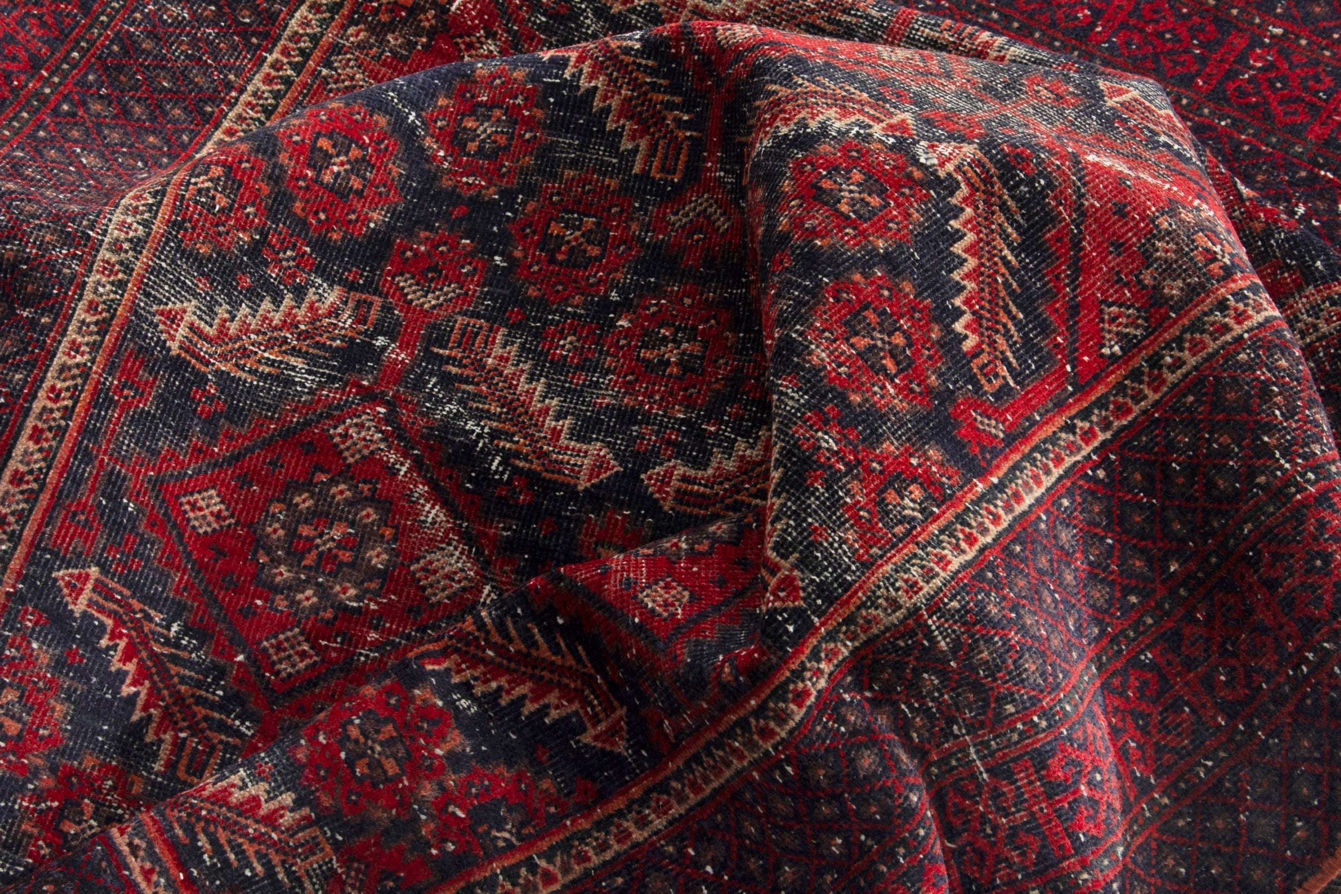 Persian Baluch accent rug in burgundy and deep red, view 15 of 18