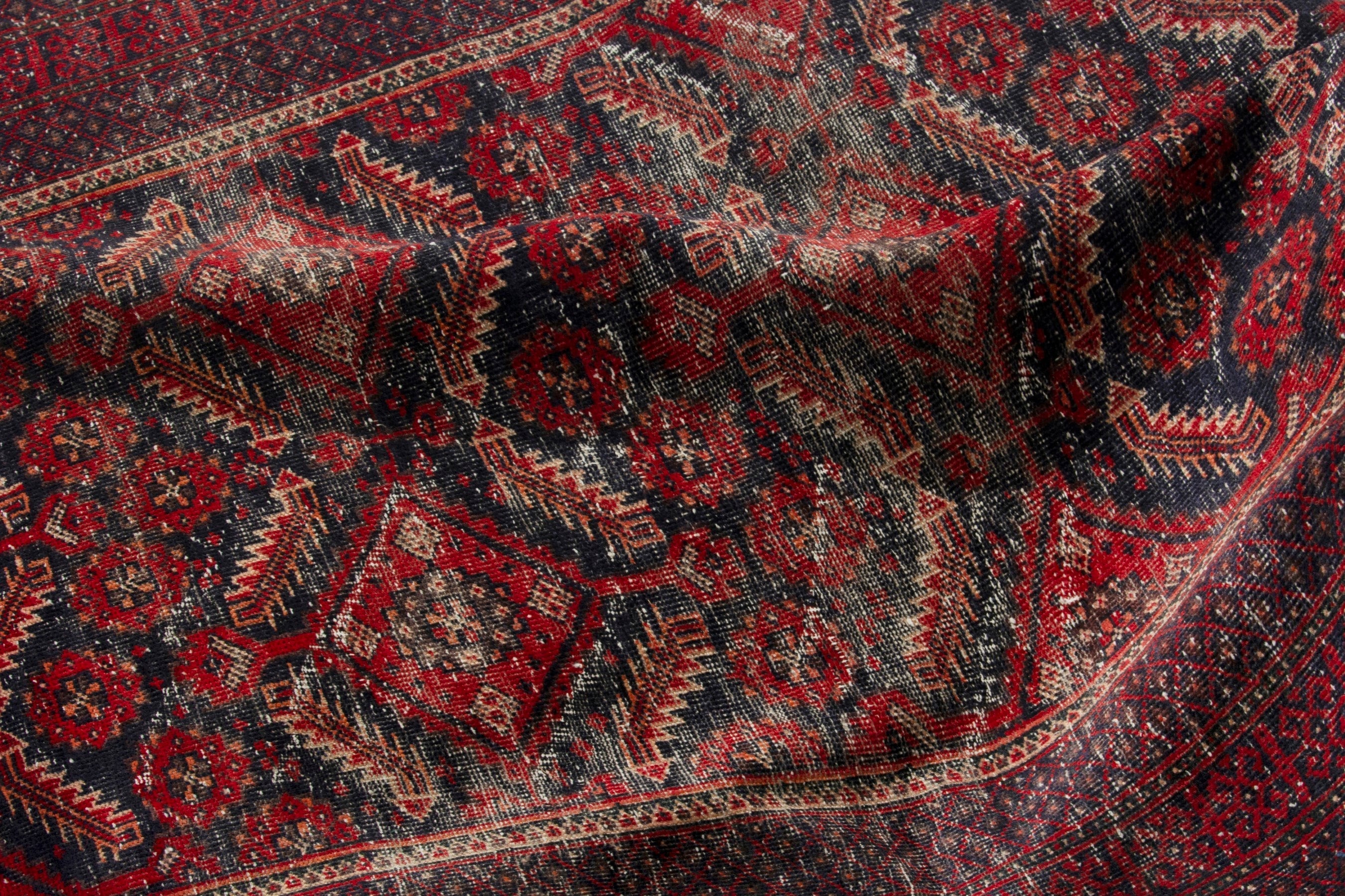 Persian Baluch accent rug in burgundy and deep red, view 17 of 18
