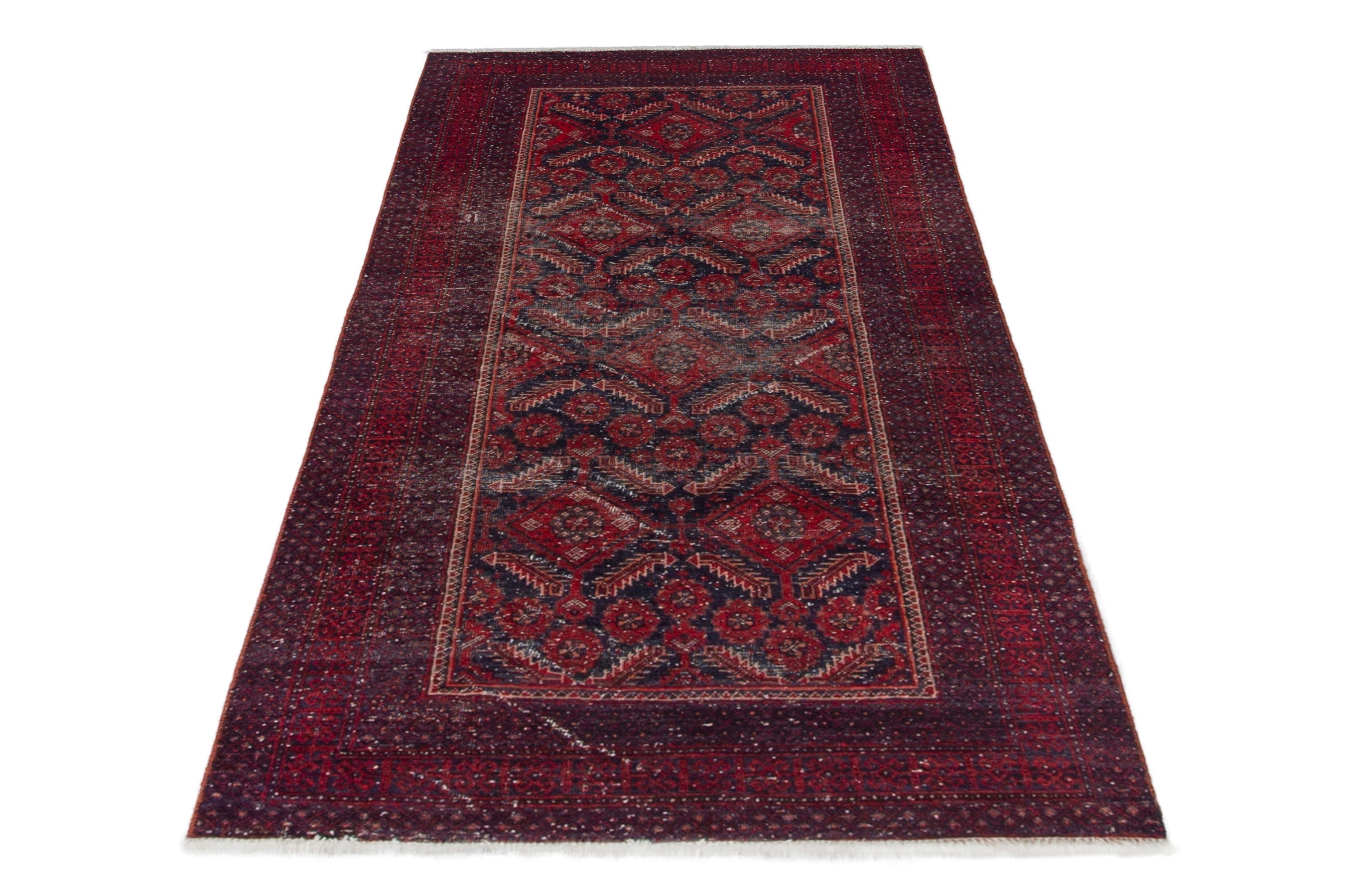 Persian Baluch accent rug in burgundy and deep red, view 2 of 18