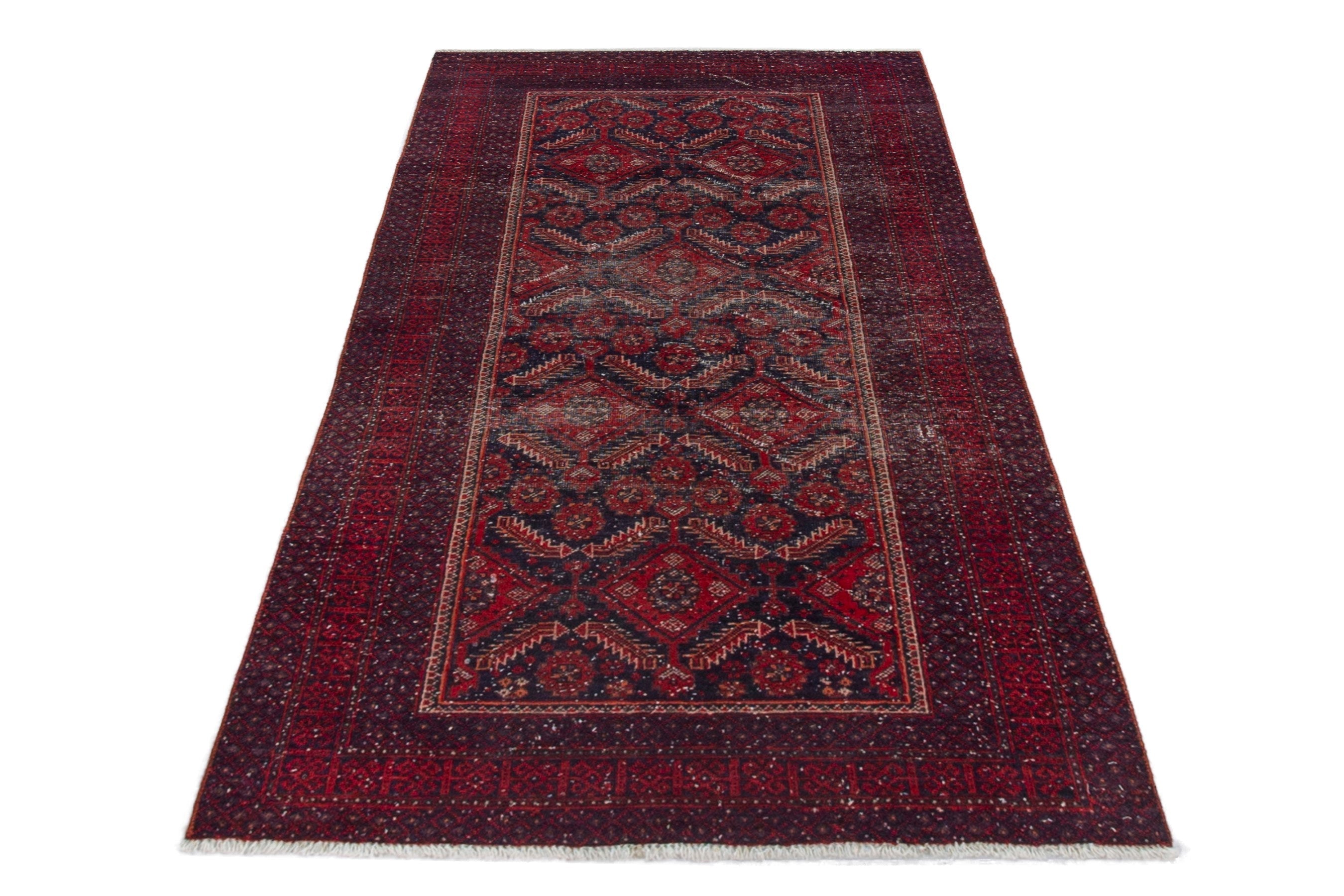 Persian Baluch accent rug in burgundy and deep red, view 3 of 18