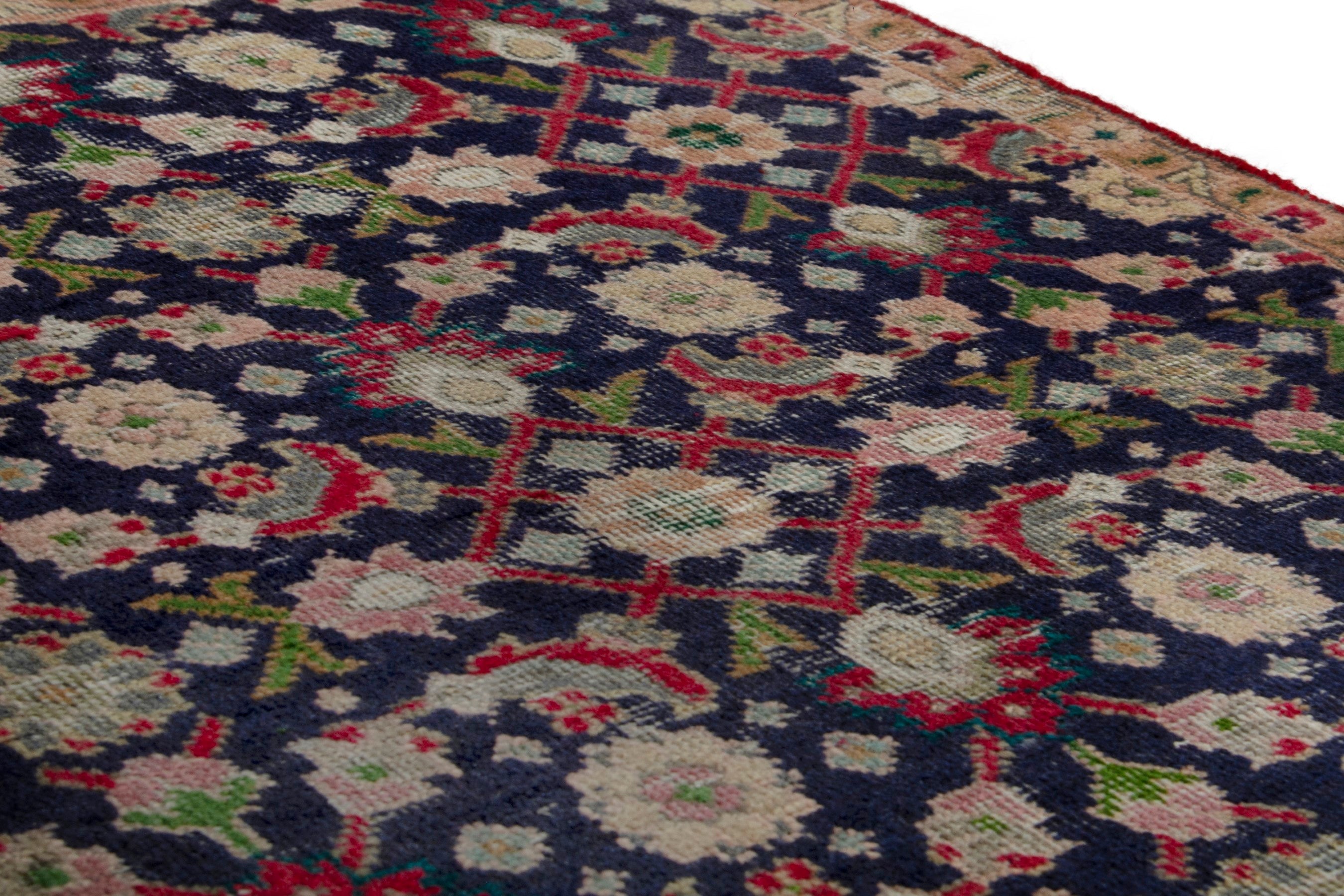 Persian Tabriz accent rug in navy and beige, view 10 of 17