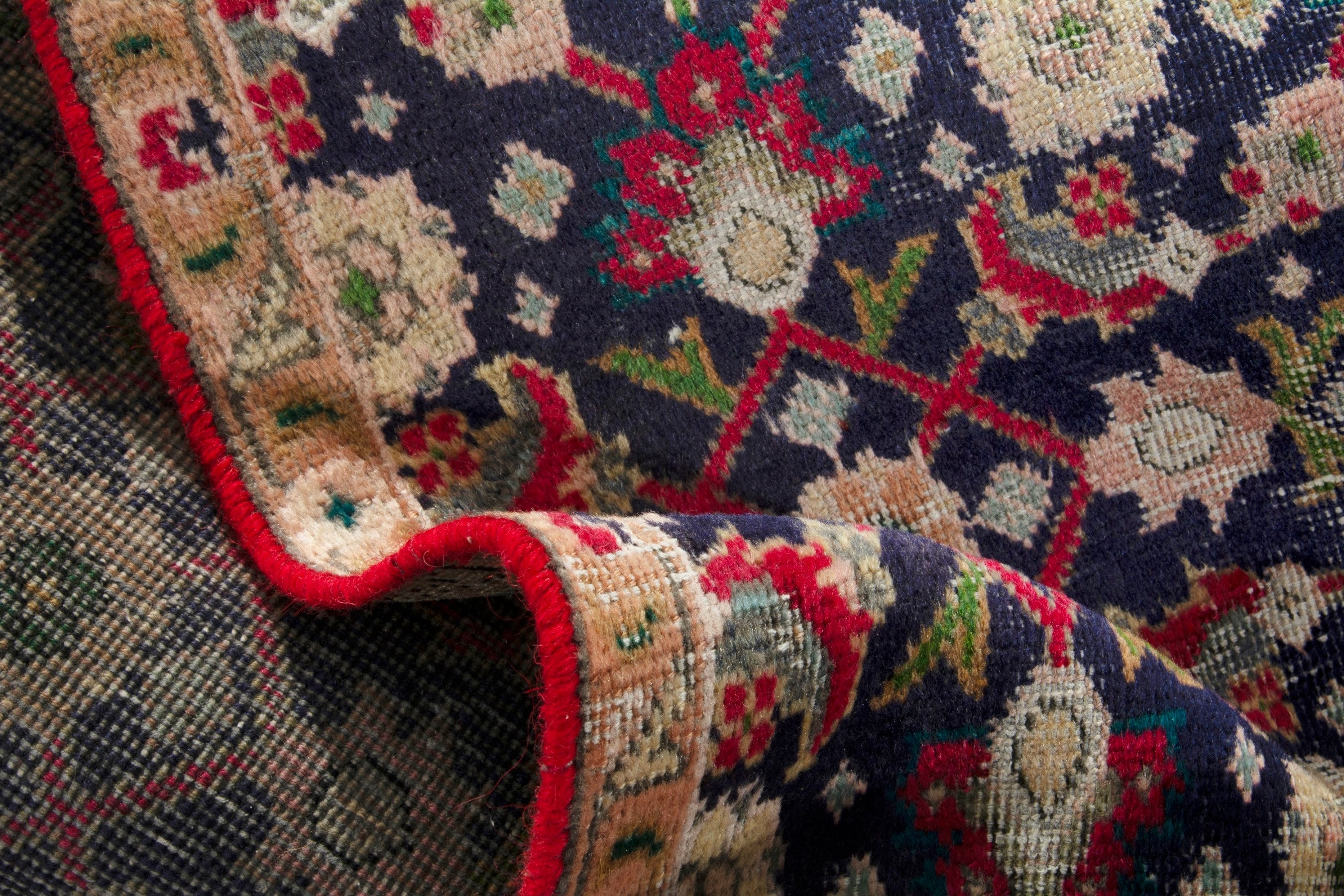 Persian Tabriz accent rug in navy and beige, view 14 of 17