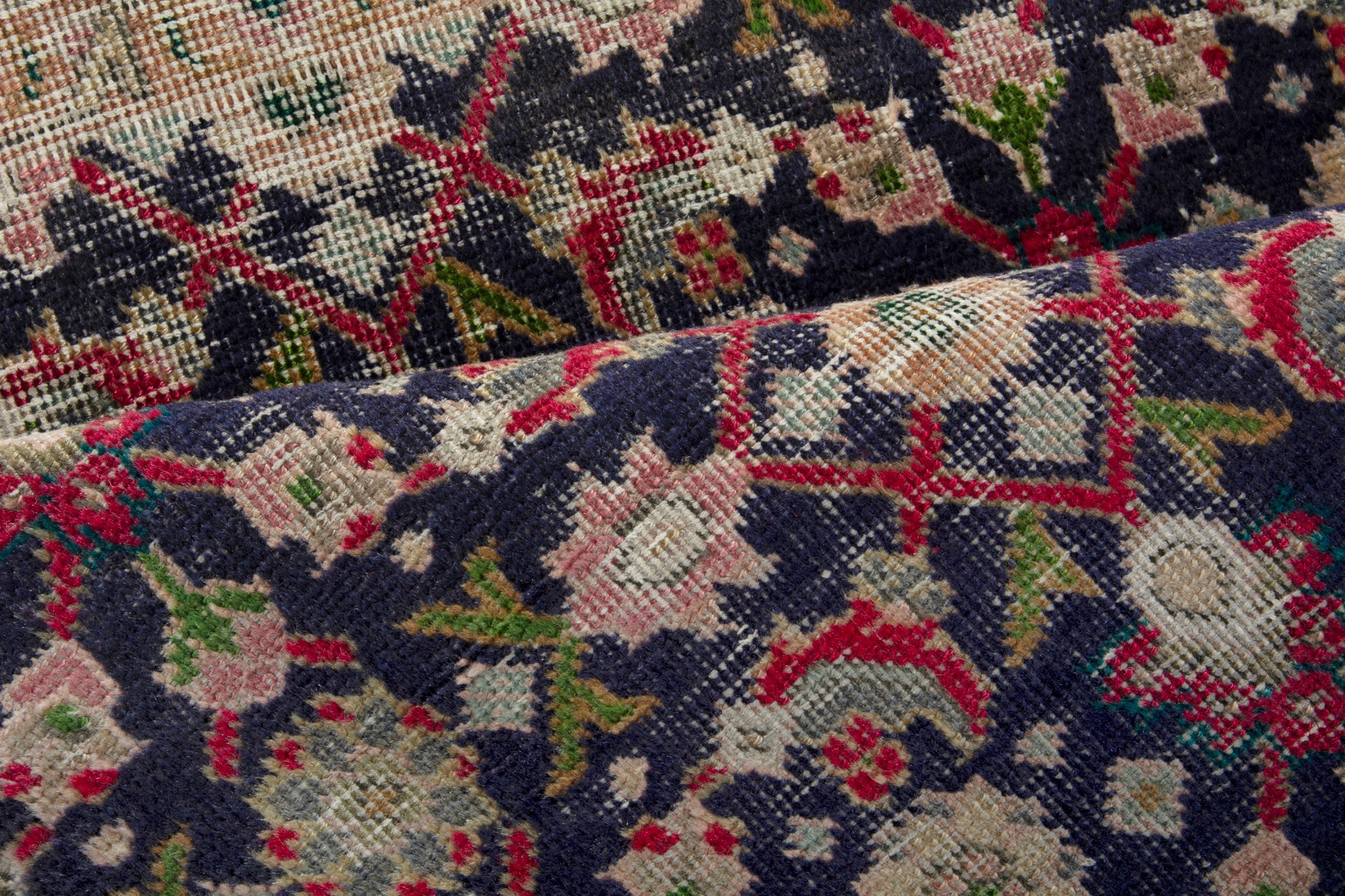 Persian Tabriz accent rug in navy and beige, view 15 of 17