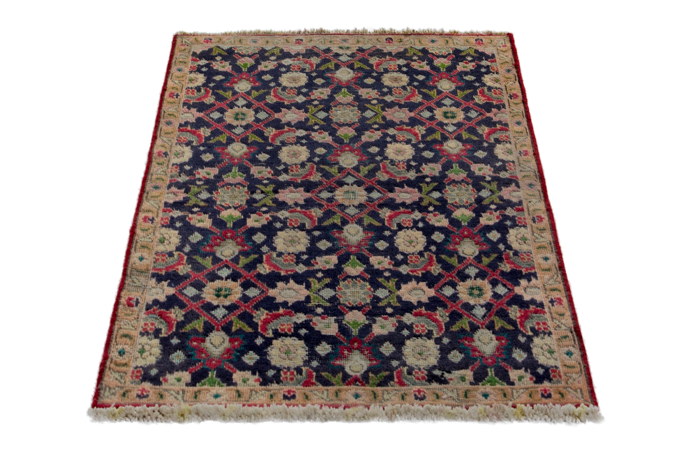 Persian Tabriz accent rug in navy and beige, view 2 of 17