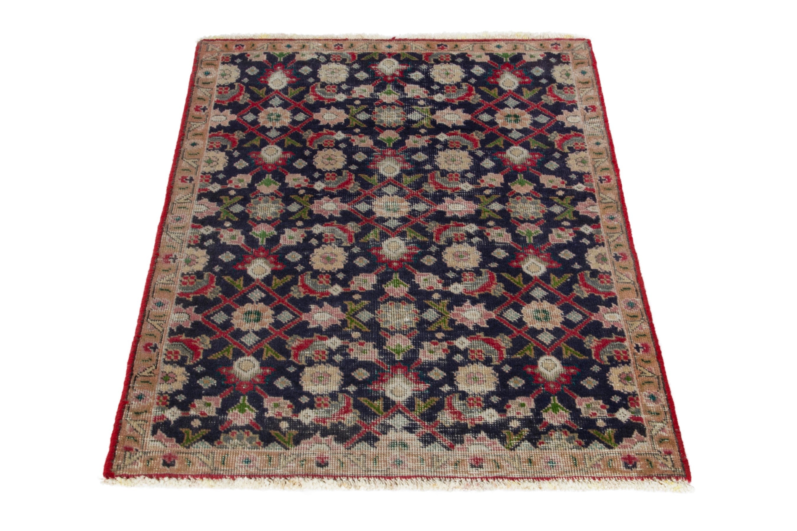 Persian Tabriz accent rug in navy and beige, view 3 of 17