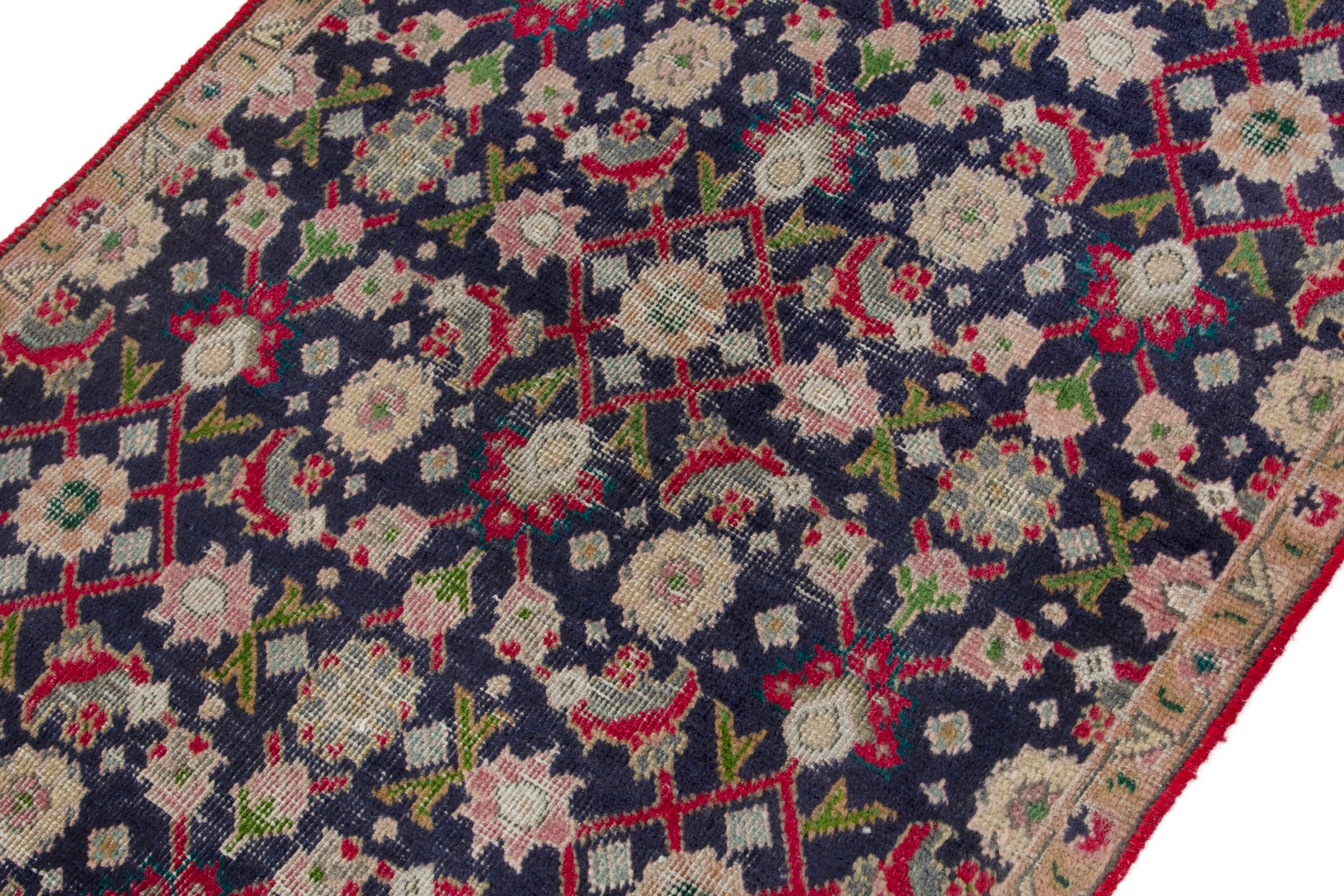 Persian Tabriz accent rug in navy and beige, view 4 of 17