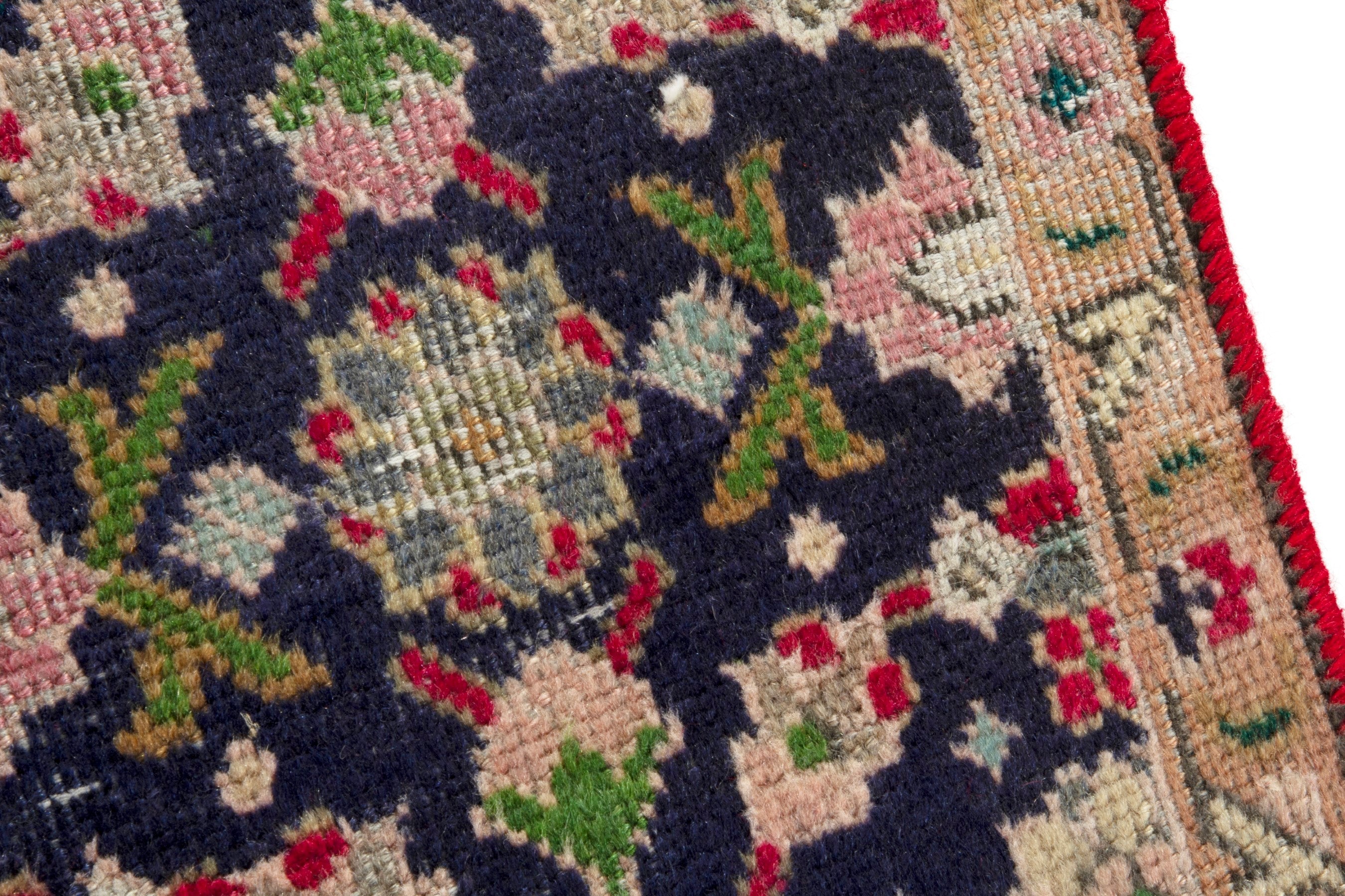 Persian Tabriz accent rug in navy and beige, view 7 of 17