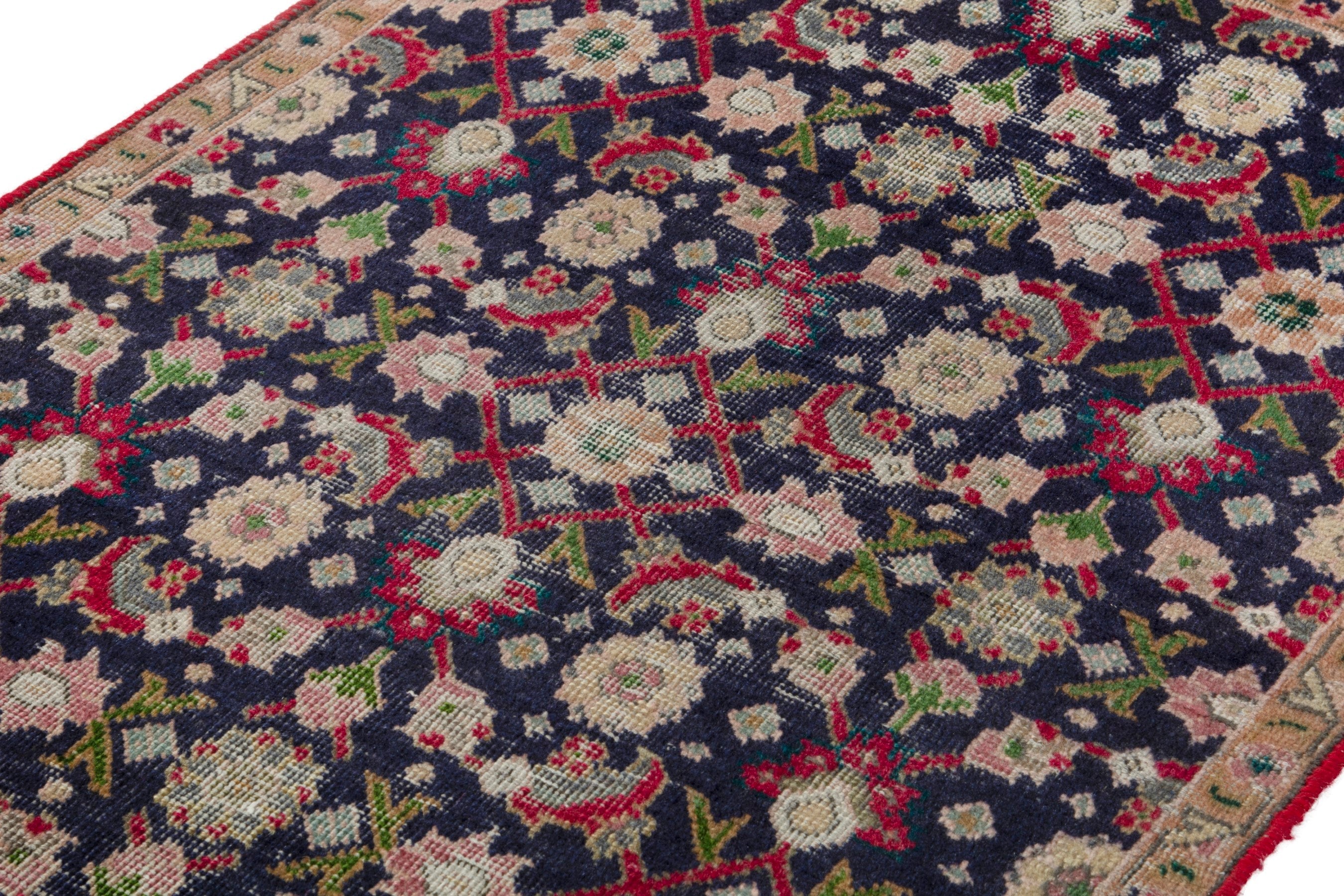 Persian Tabriz accent rug in navy and beige, view 9 of 17