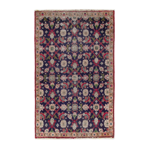 Persian Tabriz accent rug in navy and beige, 2'6" x 4'1"