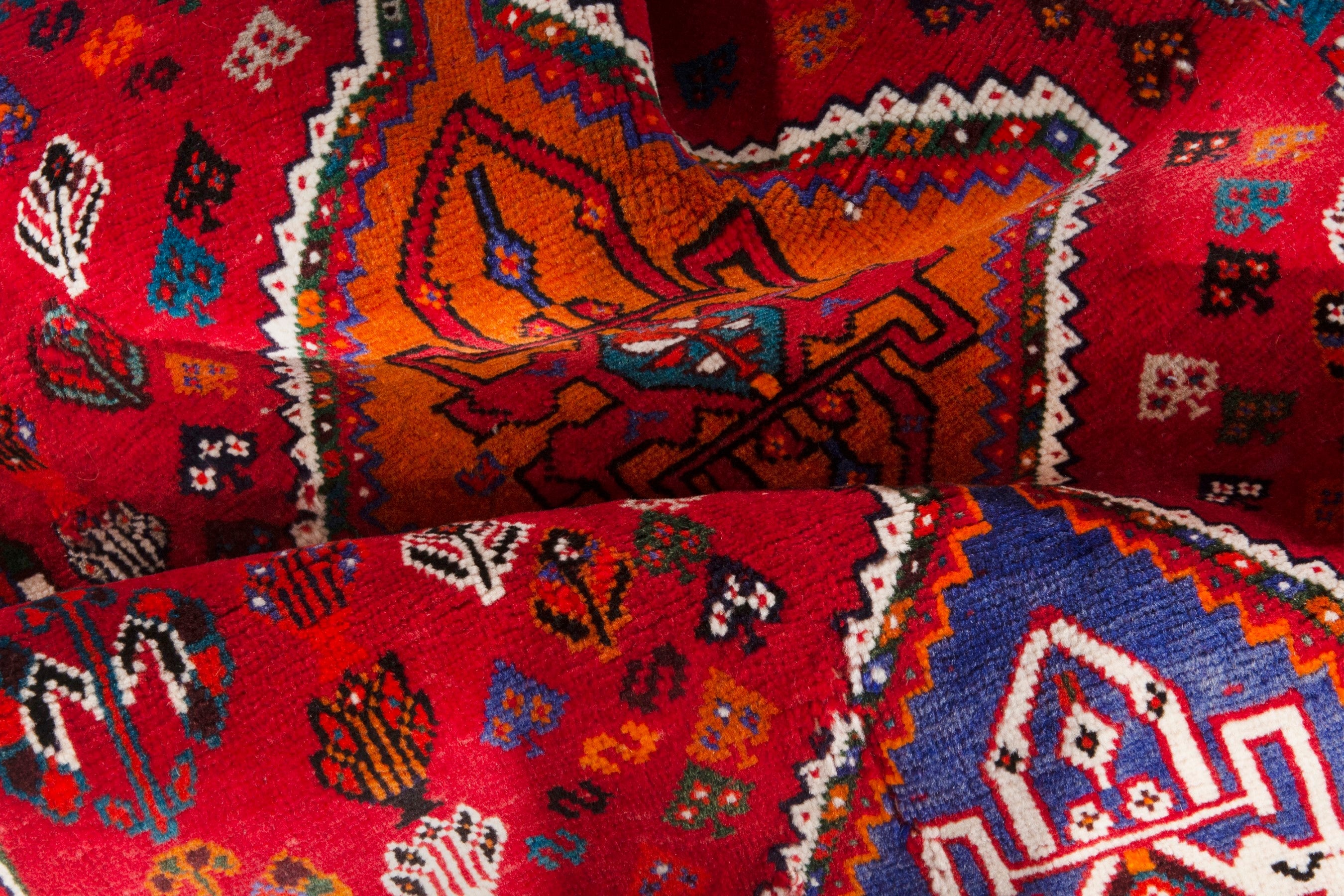 Persian Shiraz accent rug in deep red and denim, view 10 of 12