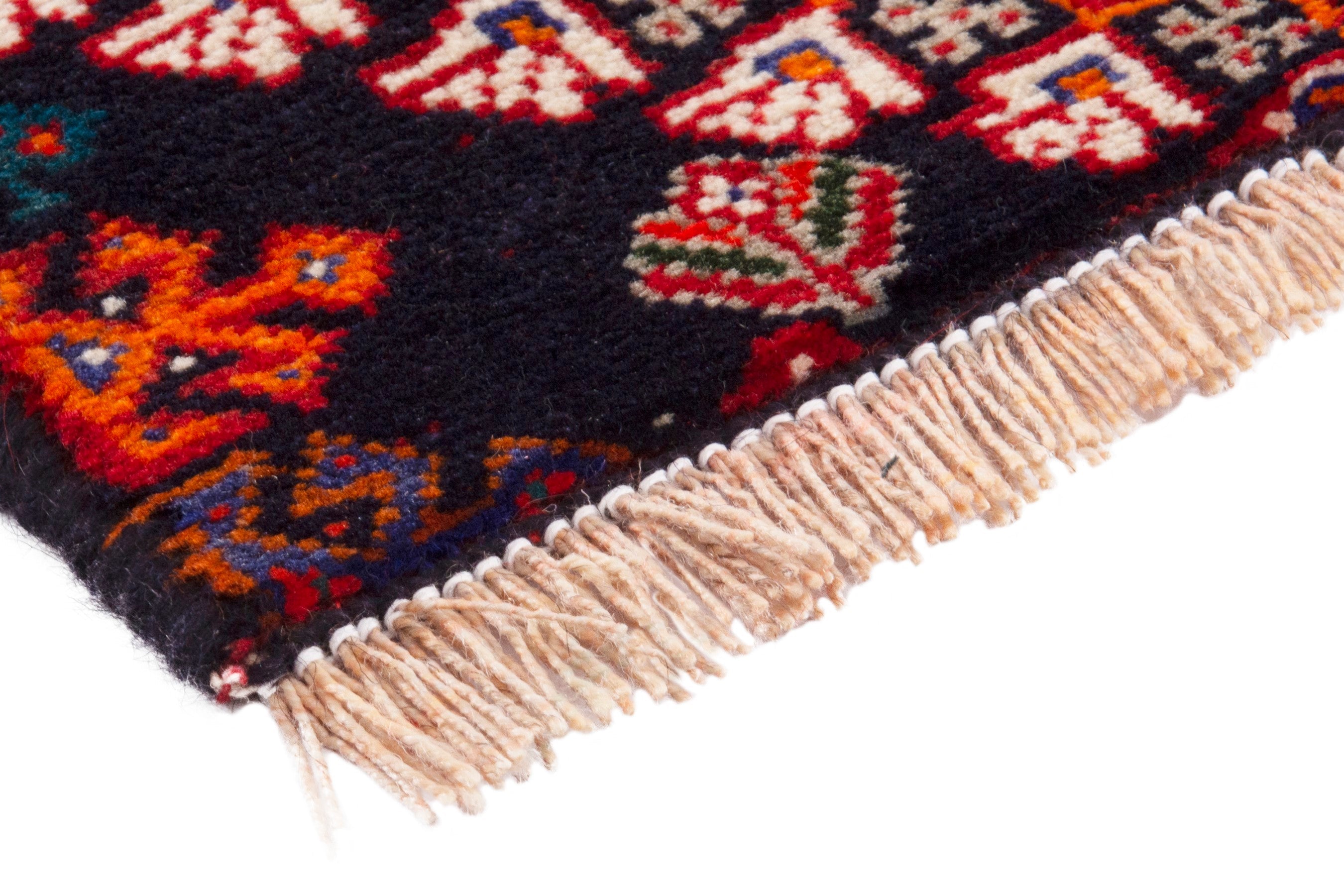 Persian Shiraz accent rug in deep red and denim, view 6 of 12