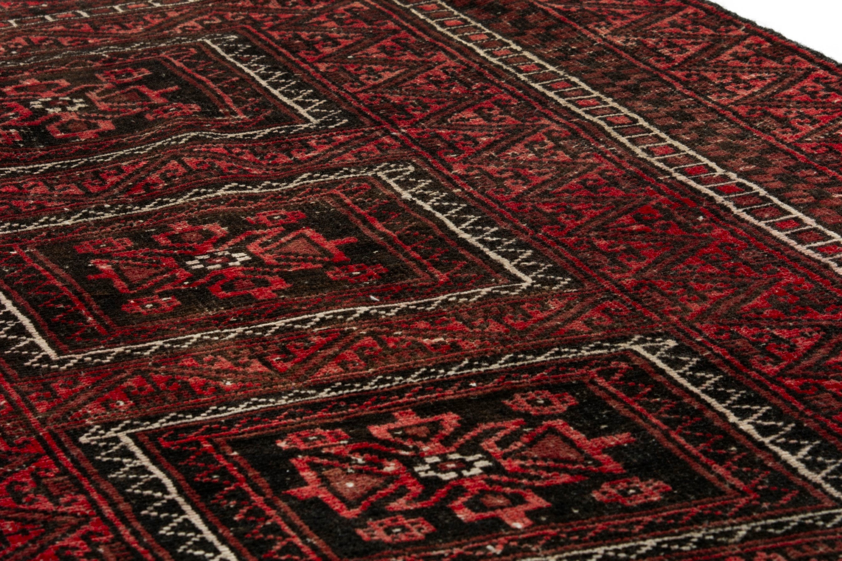 Persian Baluch accent rug in deep red and burgundy, view 9 of 17