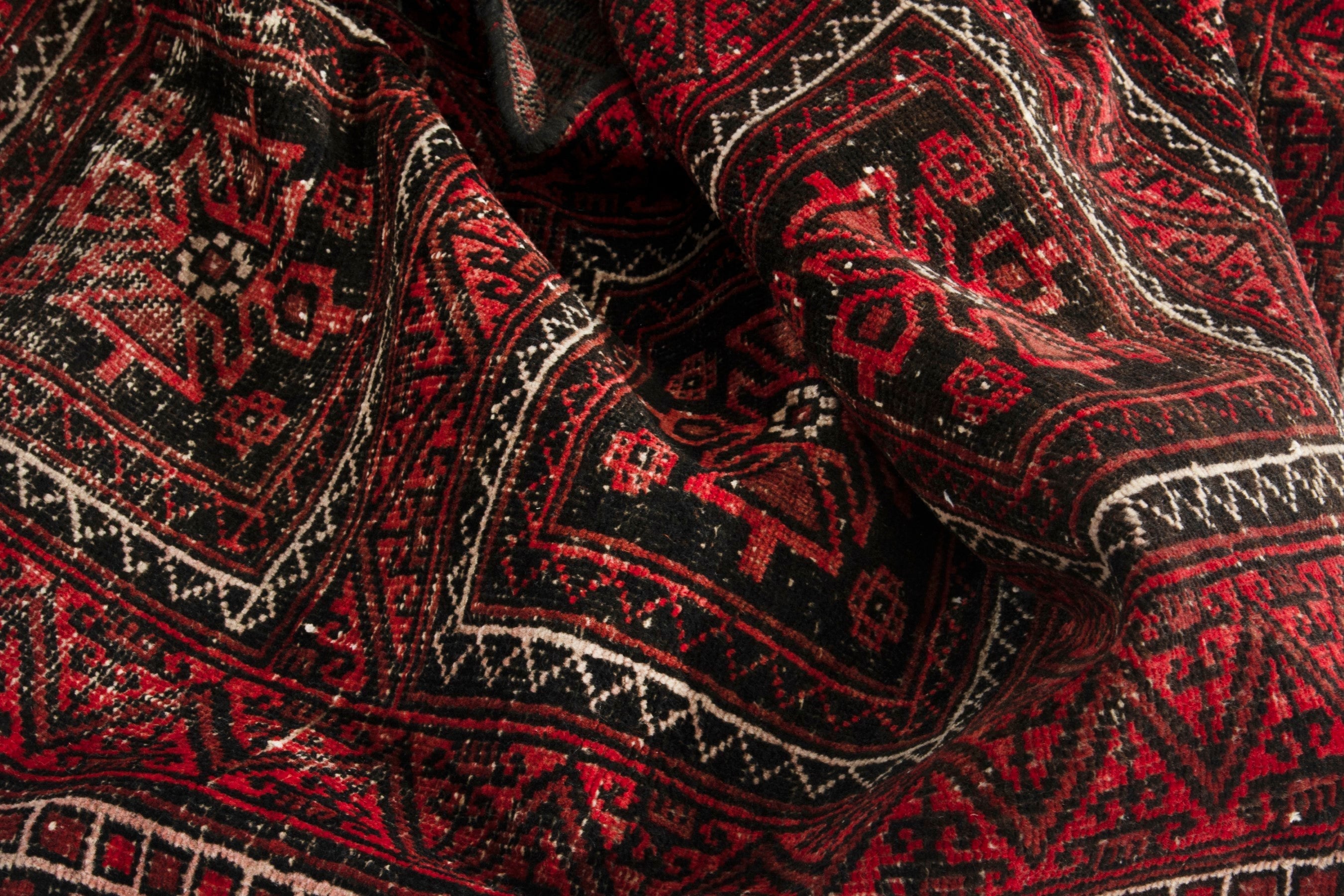 Persian Baluch accent rug in deep red and burgundy, view 14 of 17